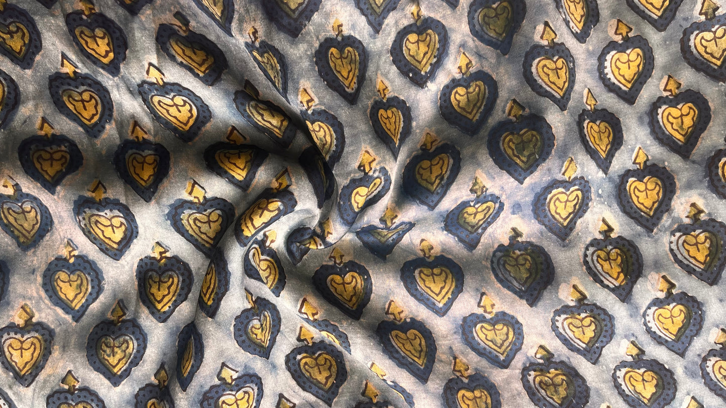 Steel Blue Shade Paan Motif Modal Silk Fabric