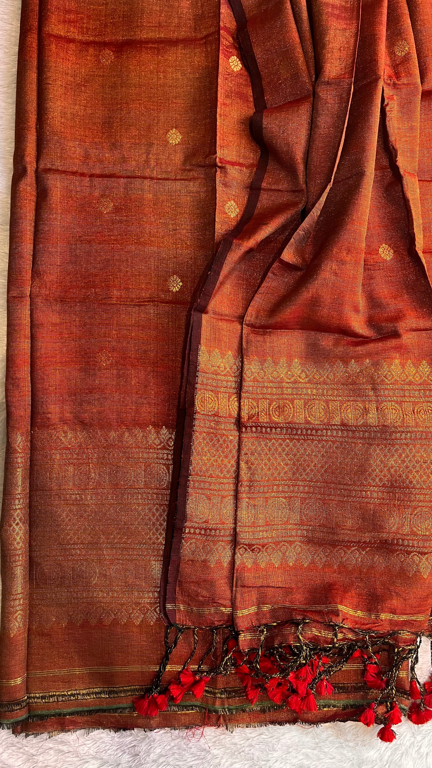 Burnt Orange Unstitched Pure Linen with Tissue Woven daman 2 pc Suit Set