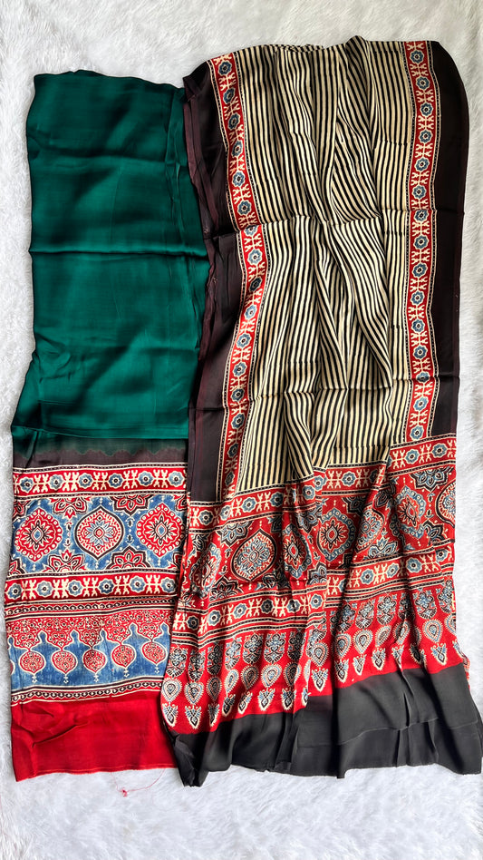 Bottle Green Dhaari Buta Modal Silk Suit Set with Modal Silk Dupatta