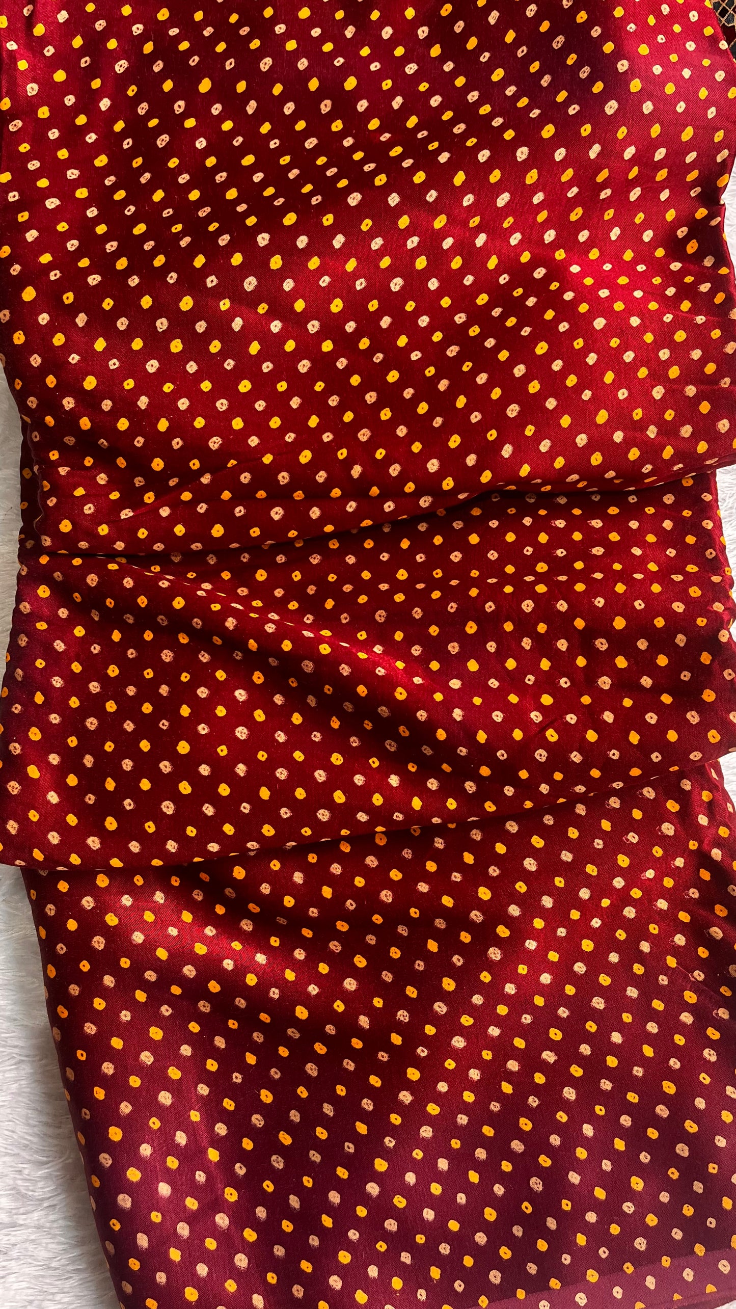 Maroon Dotted Motif Ajrakh Mashru Silk fabric