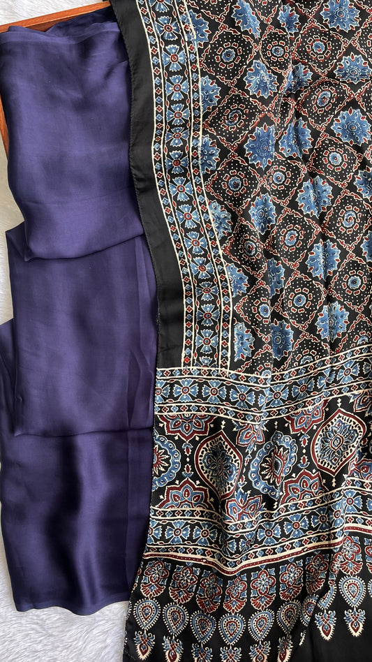 Blue Solid Shade Modal Silk 2 pc Suit Set with Matching Flower Buta Modal Silk Stole