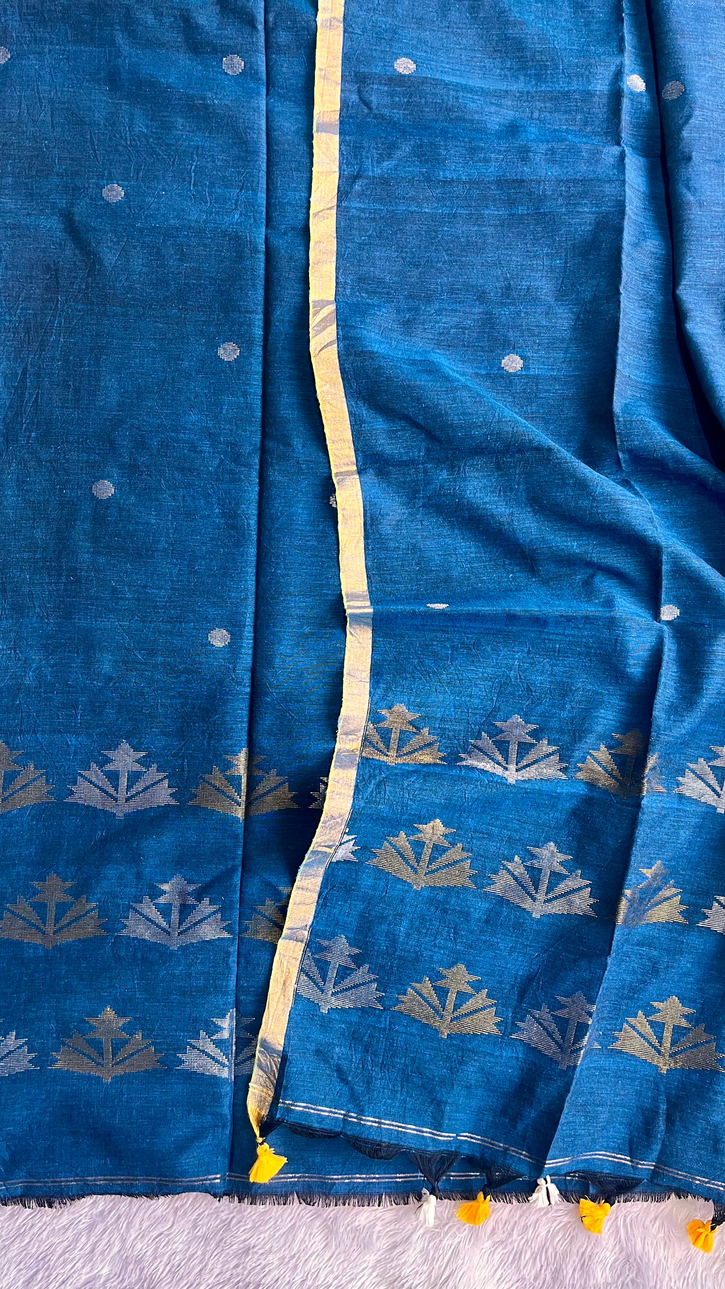 Royal Blue Unstitched Pure Linen with Tissue Weaving Buttas 2 pc Suit Set