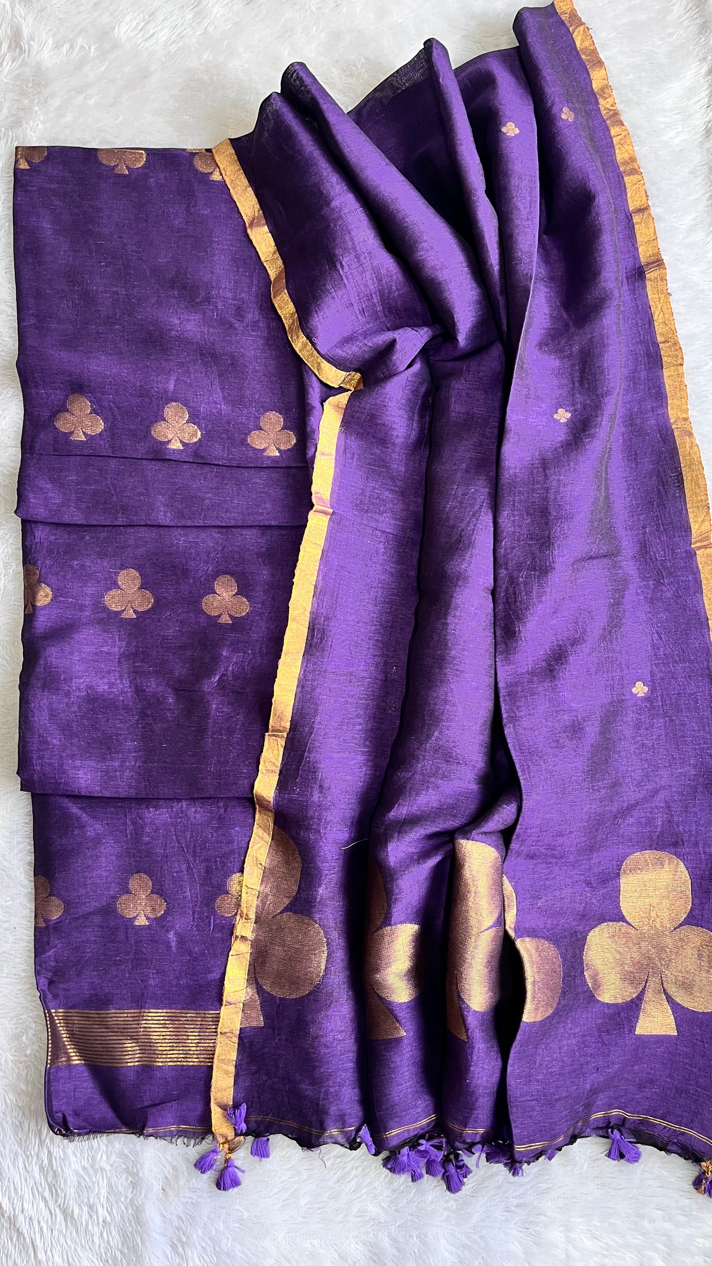 Purple Paan Buta Pure Jayshree Linen with Jamdani Hand Woven Daman 2 pc Suit Set