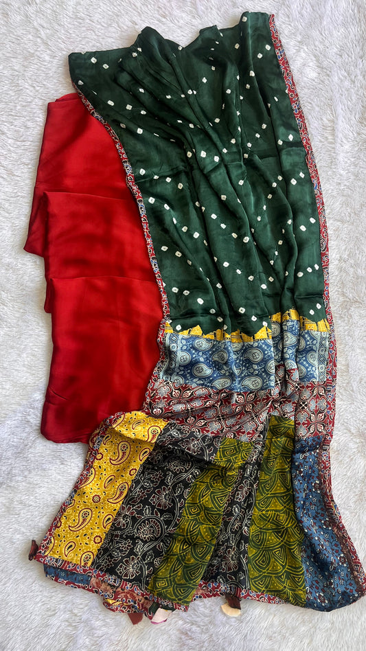 Maroon Modal Silk Solid shade 2pc Suit Material with Modal Silk Applique Work Dupatta