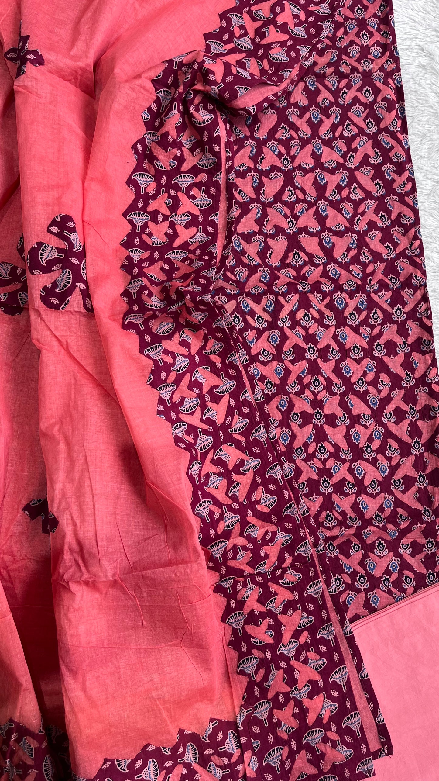Dark Peach Barmer Applique Cut Work 3 pc Cotton Suit Material Set