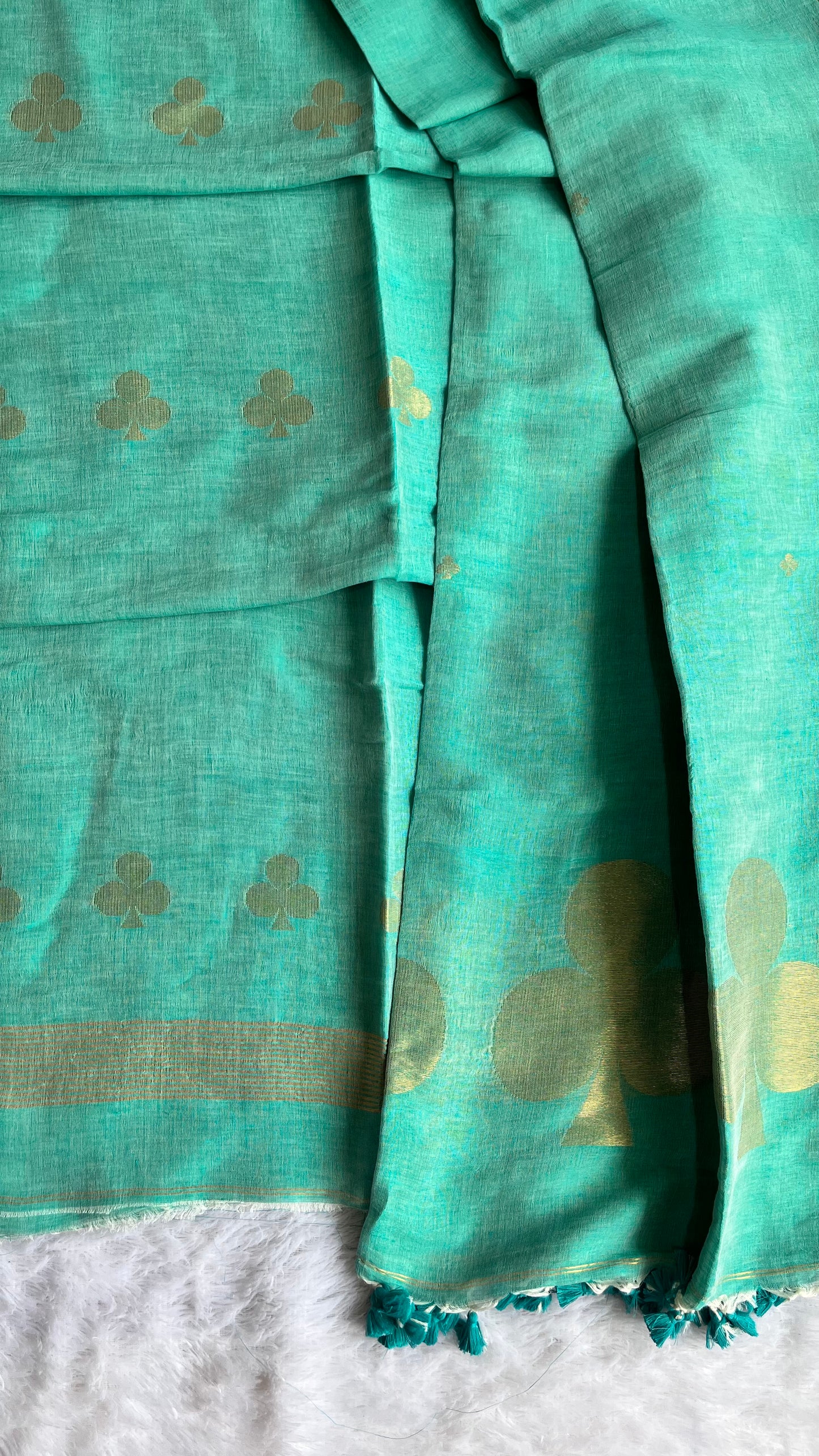 Turquoise Blue Paan Buta Pure Jayshree Linen with Jamdani Hand Woven Daman 2 pc Suit Set