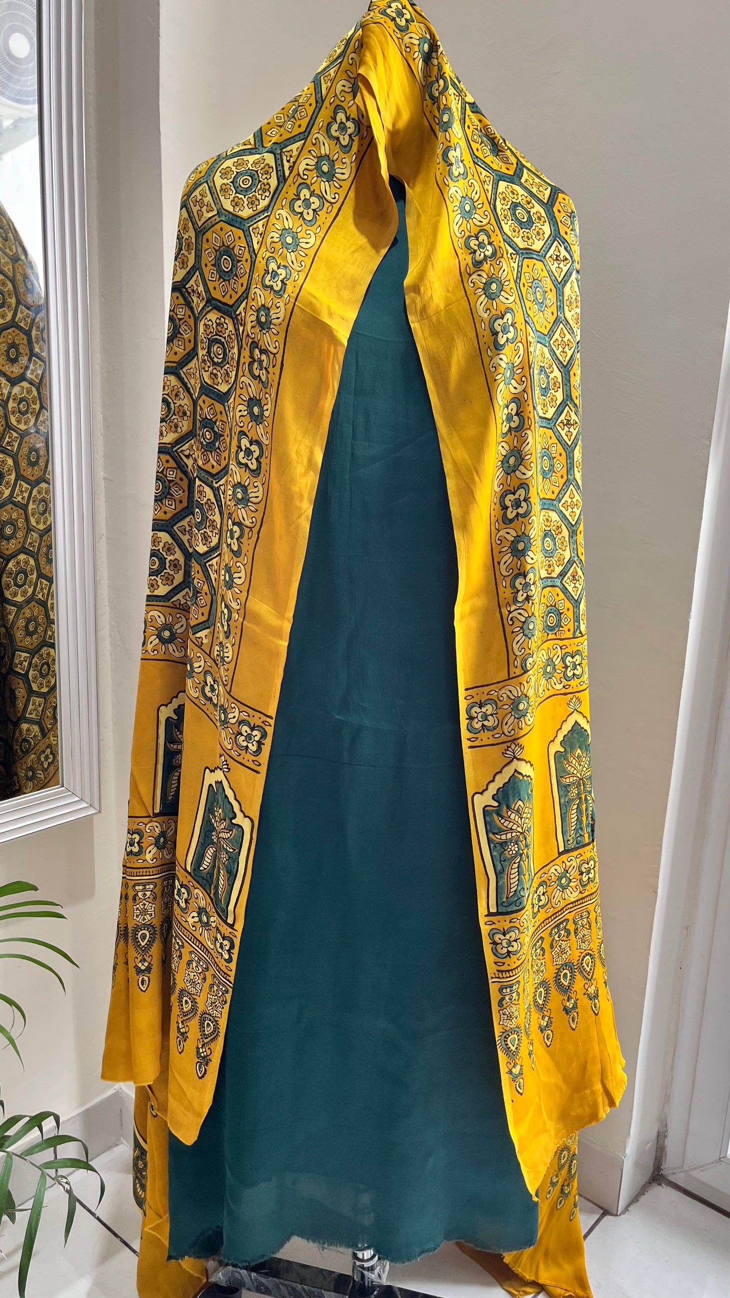 Bottle Green Solid Print Modal Silk 2pc Suit Material with Pure Modal Silk Dupatta