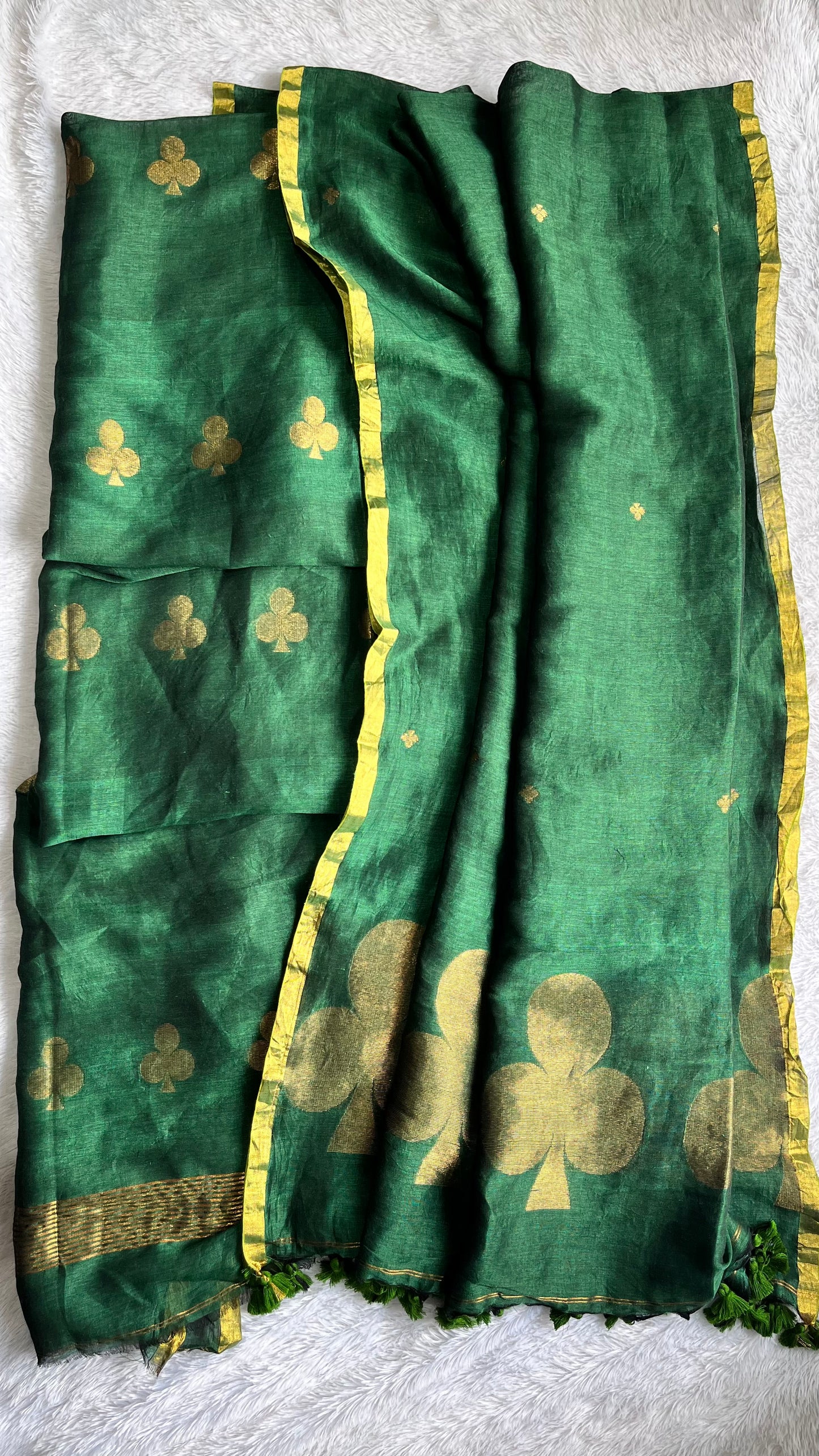 Forest Green Paan Buta Pure Jayshree Linen with Jamdani Hand Woven Daman 2 pc Suit Set