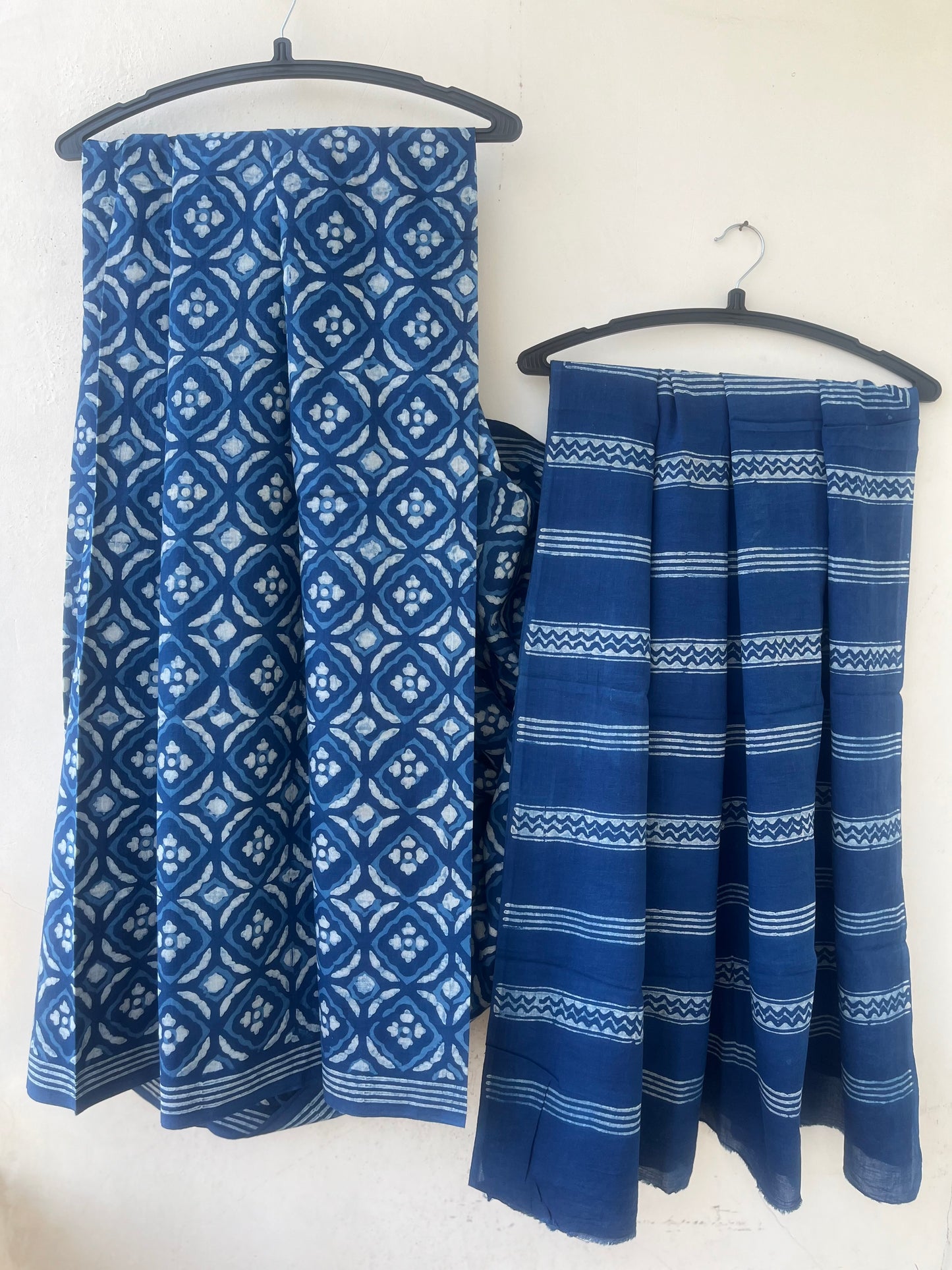 Summer Glow Indigo Akola Hand Block Mulmul Cotton Saree with Blouse