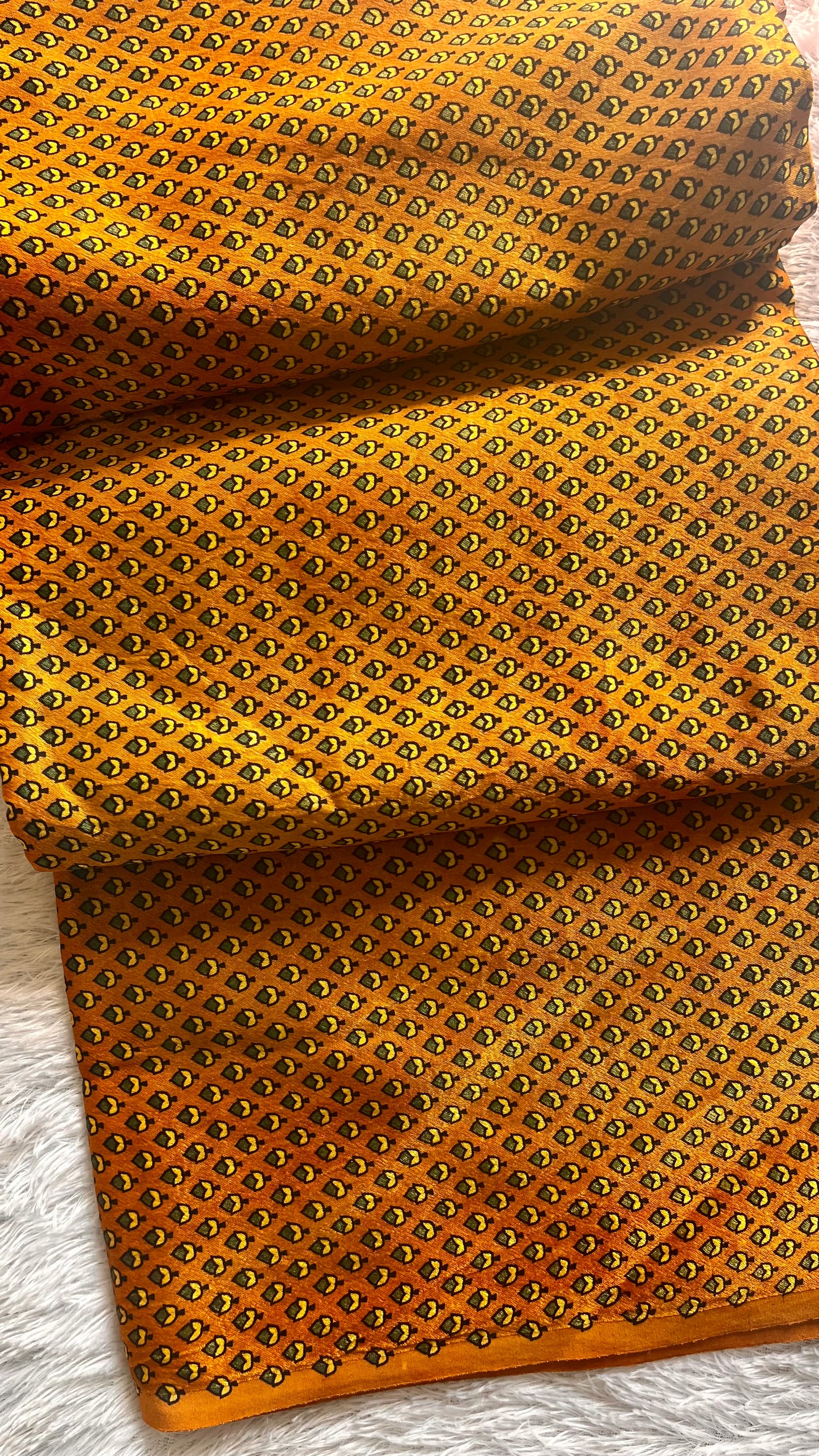 Mustard Yellow Shade Small Buti Motif Ajrakh Mashru Silk Fabric