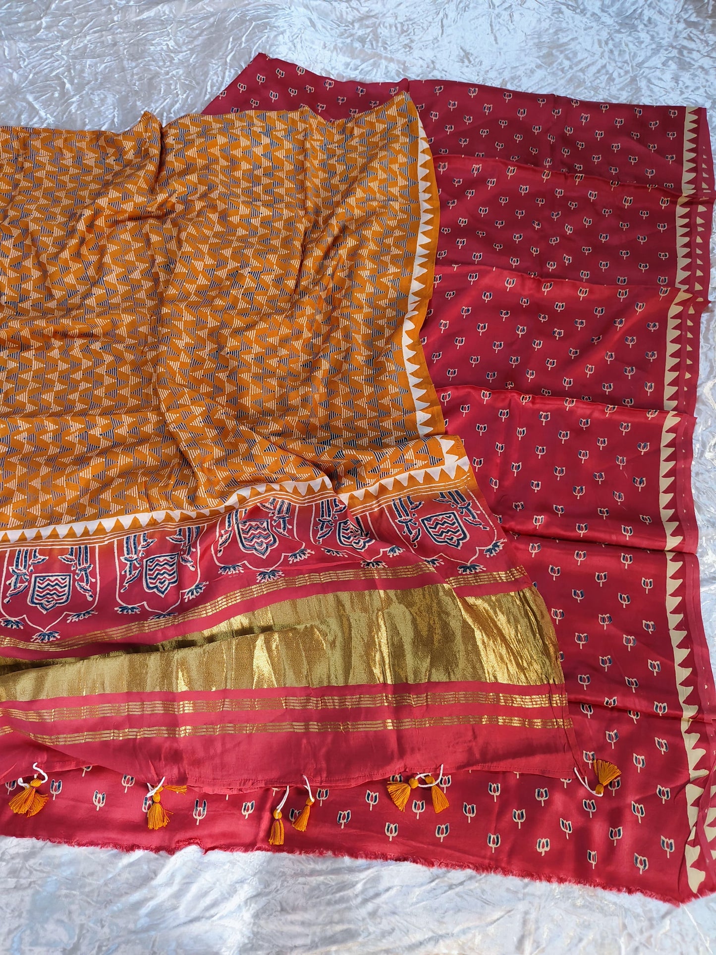 Gajri Pink and Orange Modal Silk 2 pc Suit Set with Lagdi Patti Dupatta