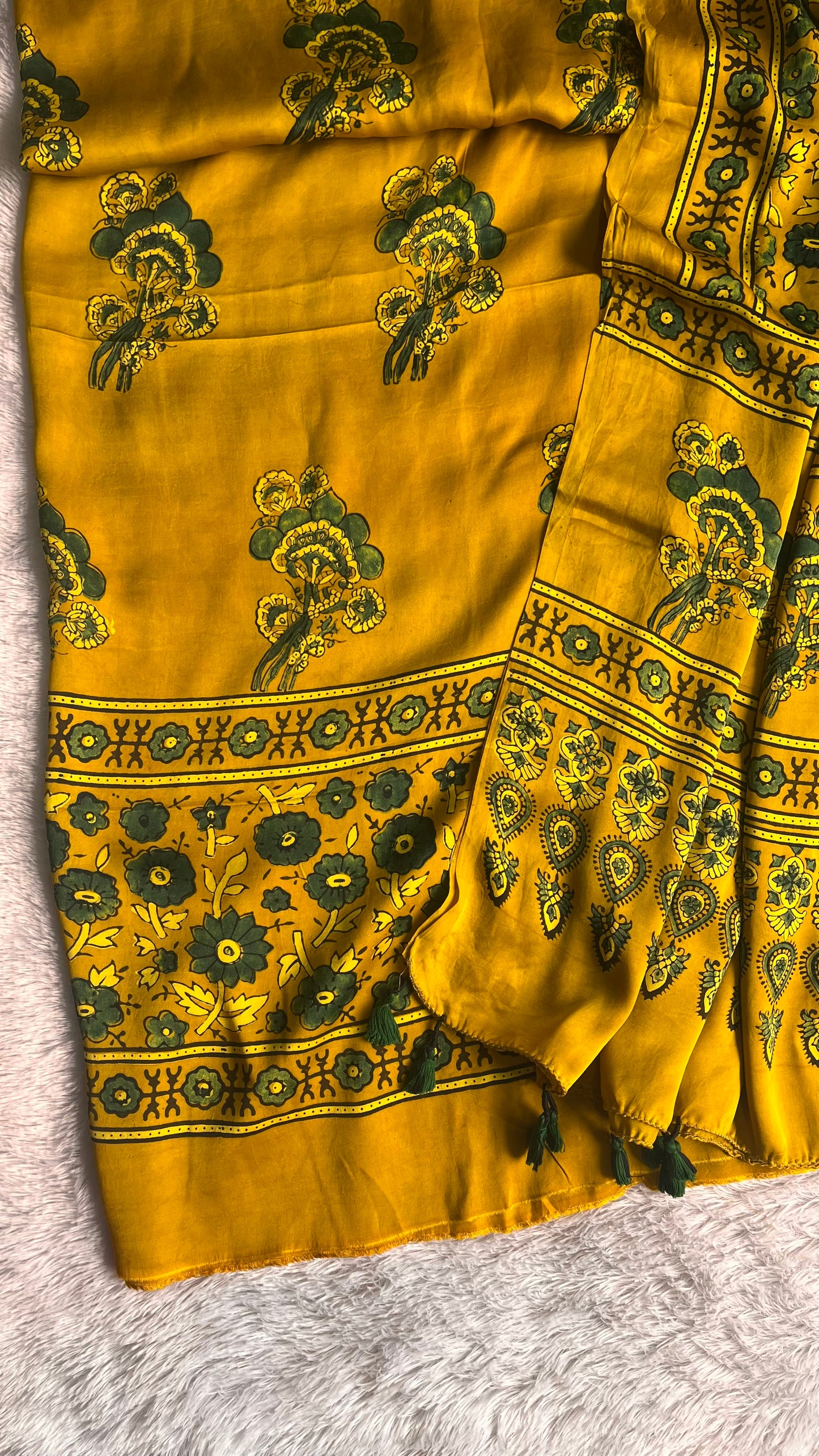 Turmeric Yellow Big Buti Ajrakh Motif Modal Silk 2pc Suit Material Set