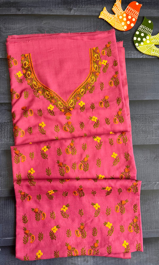 Pink with Green Thread work Pure Cotton Kashmiri Aari Embroidered Co Ord 2 pc Set