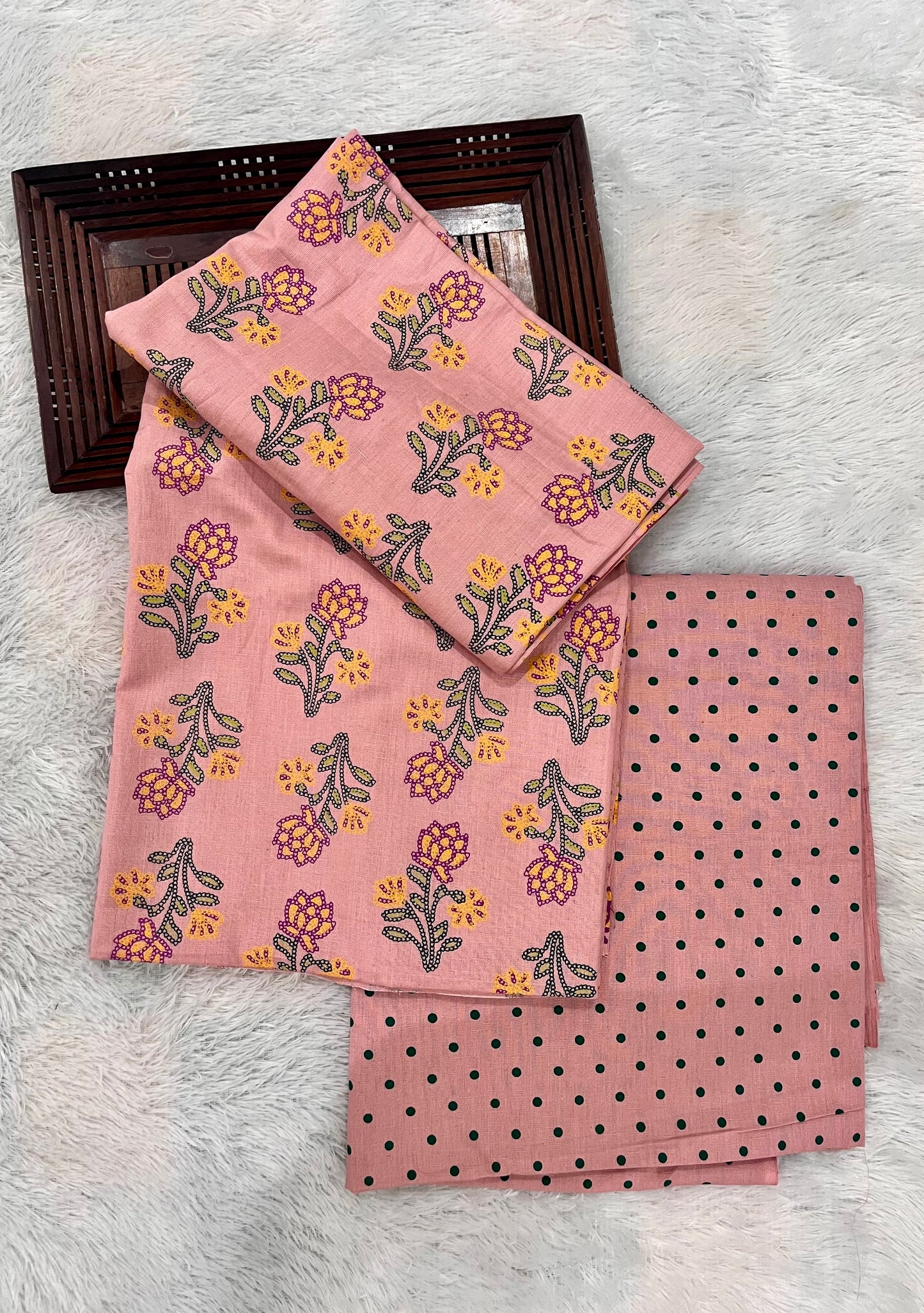 Sift Pink Floral and Polka Print Pure Cotton 2pc Suit Set