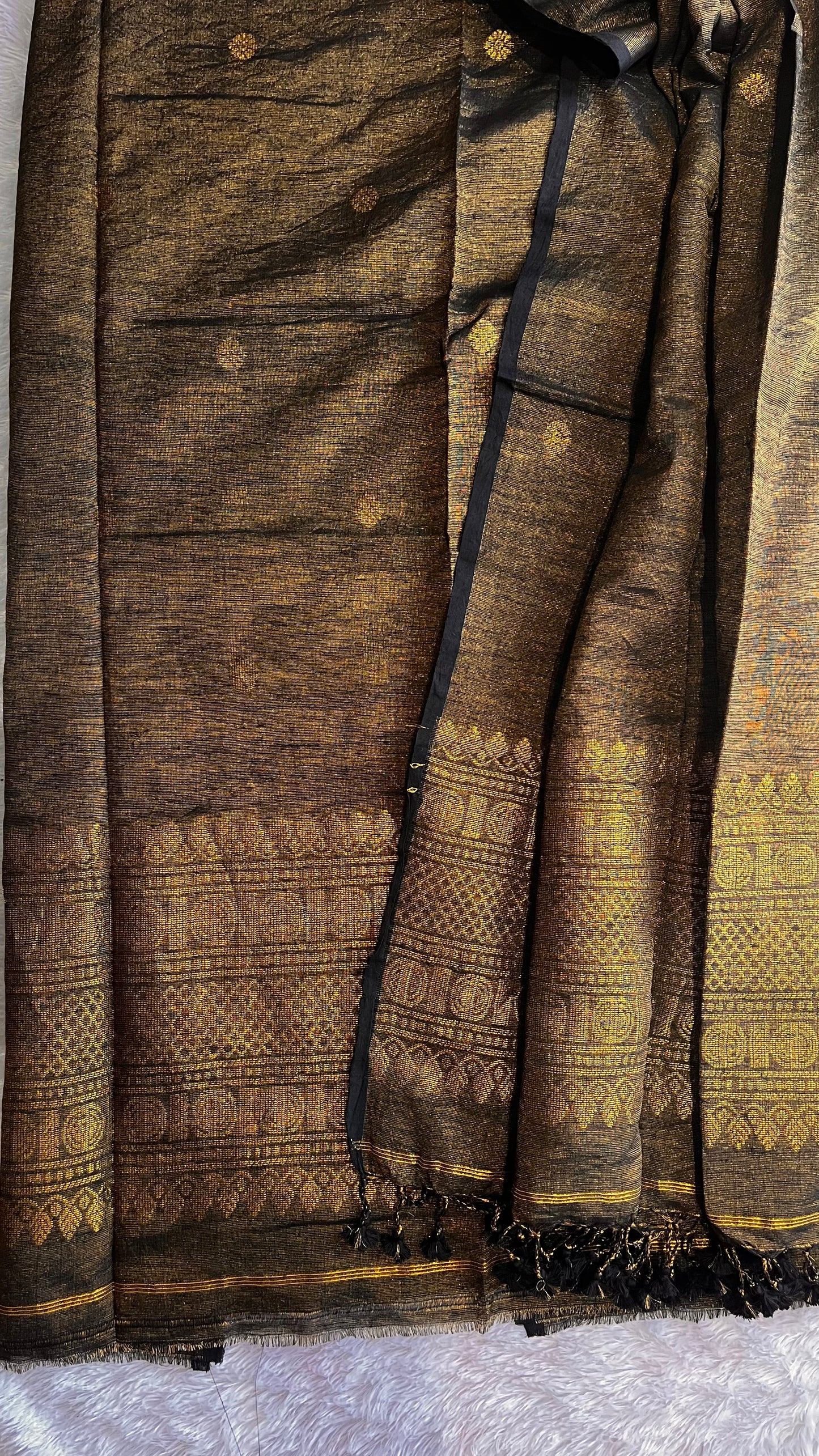 Molten Gold Unstitched Pure Linen with Tissue Woven daman 2 pc Suit Set
