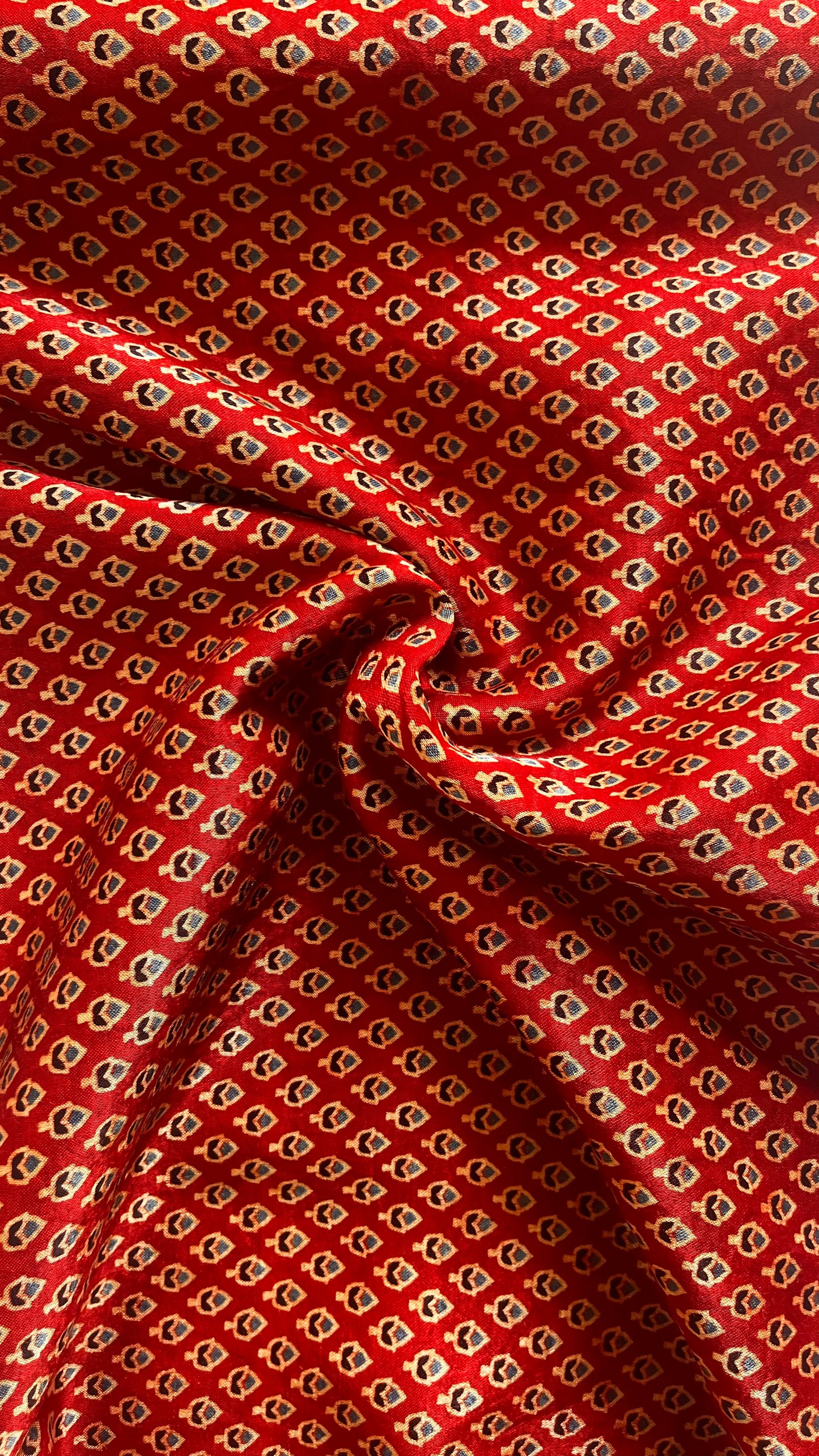Red Shade Small Buti Motif Ajrakh Mashru Silk Fabric