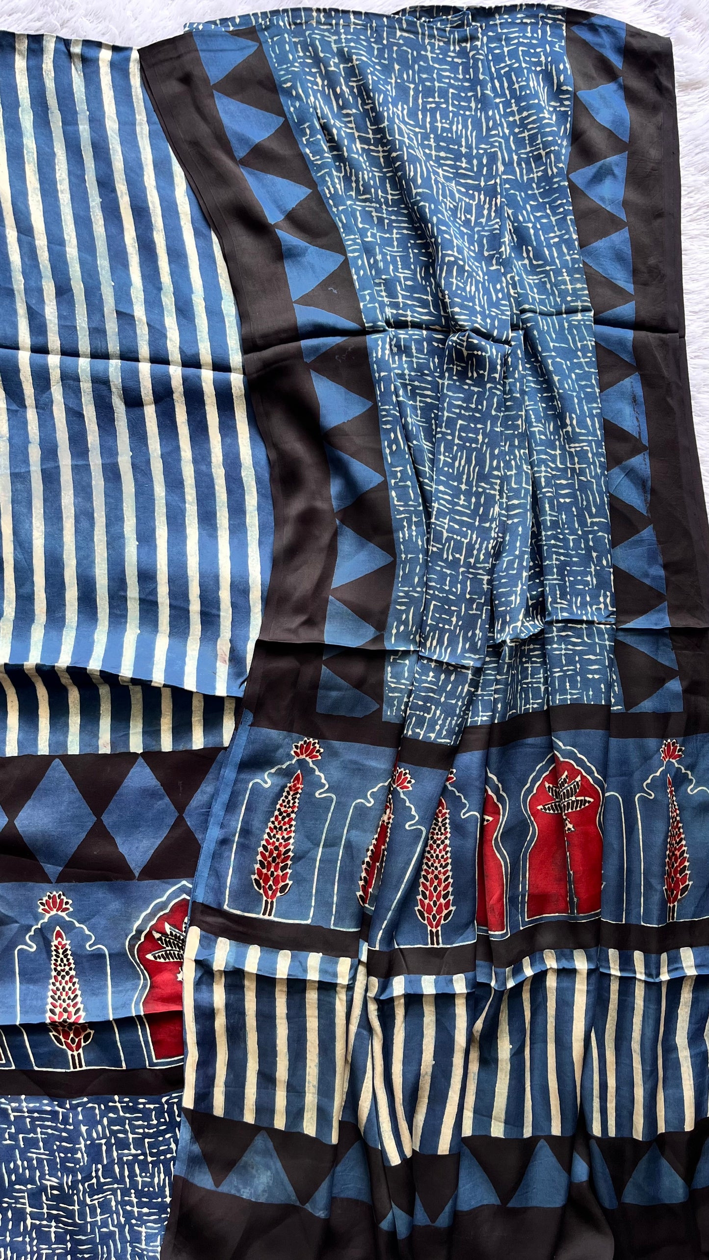Indigo Dhaari and Jharokha Pure Modal Silk Suit Set with Modal Silk Dupatta
