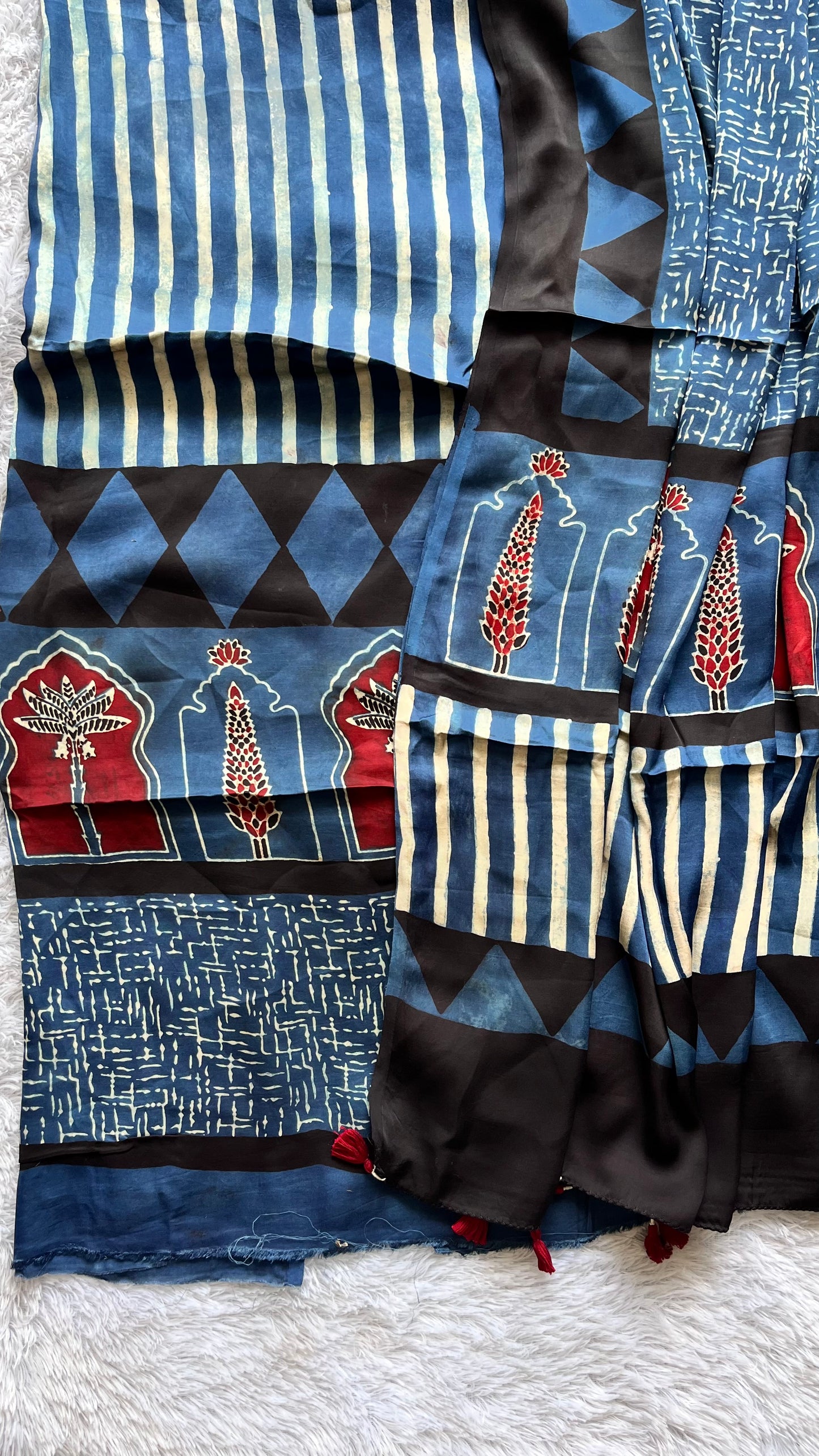 Indigo Dhaari and Jharokha Pure Modal Silk Suit Set with Modal Silk Dupatta