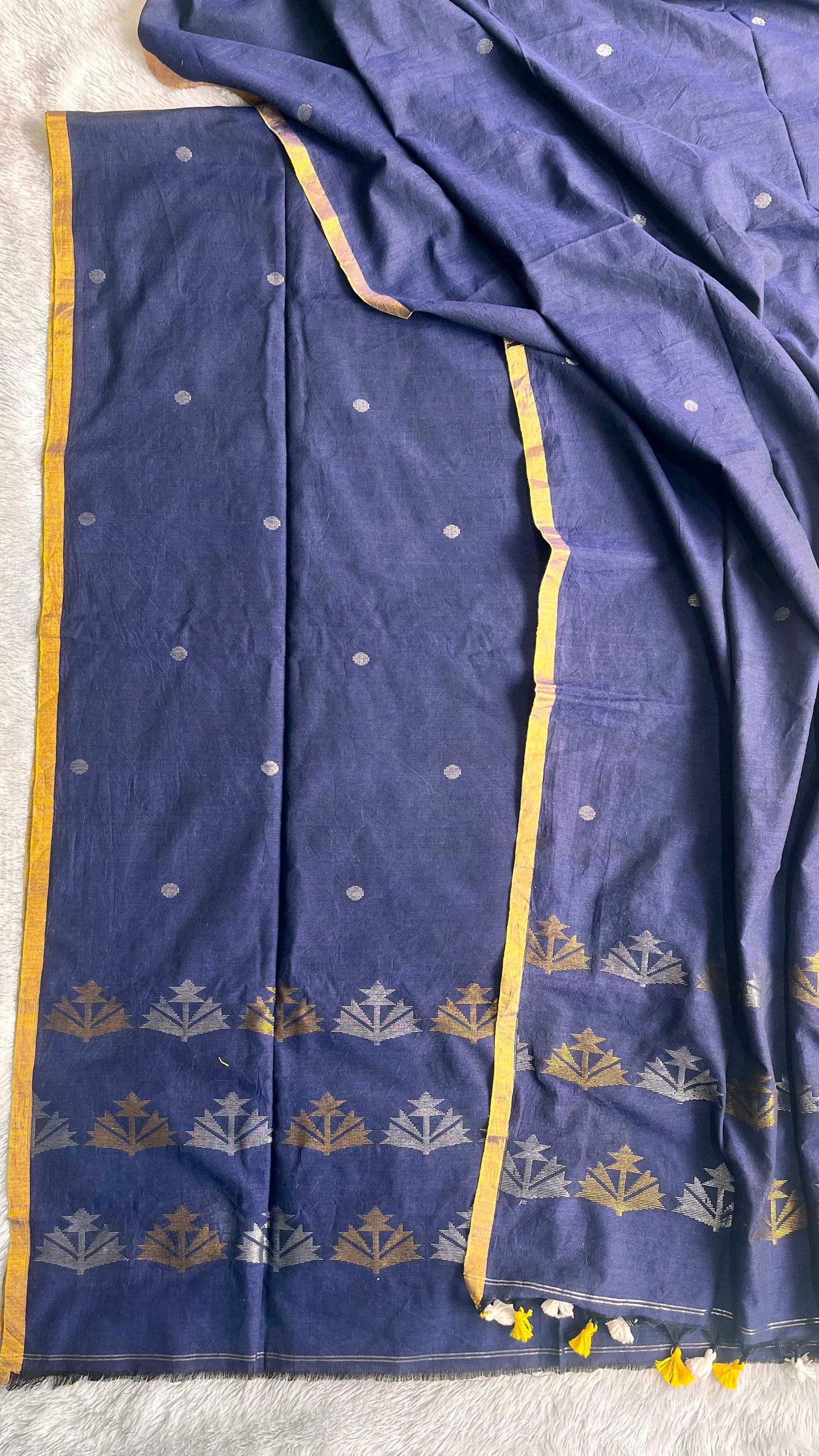 Deep Blue Unstitched Pure Linen with Tissue Weaving Buttas 2 pc Suit Set