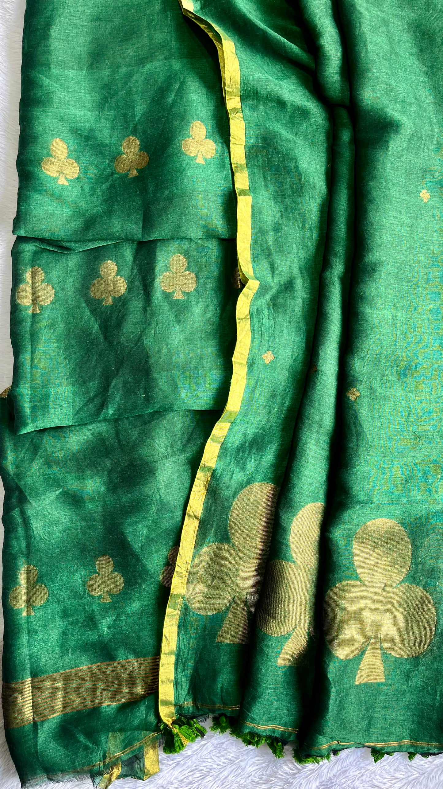 Forest Green Paan Buta Pure Jayshree Linen with Jamdani Hand Woven Daman 2 pc Suit Set