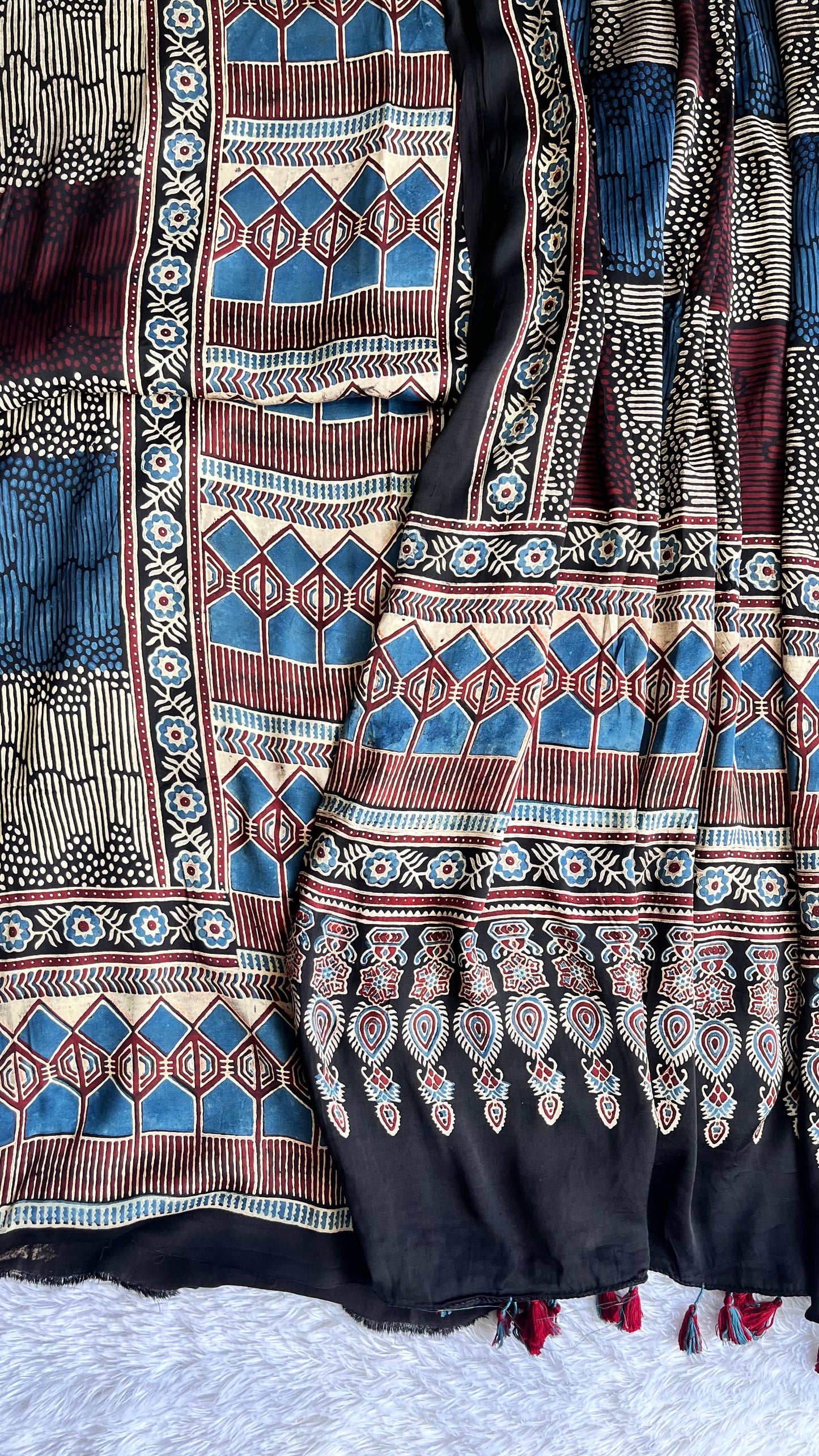 Blue and Black Grid Motif Modal Silk 2pc Suit Material Set