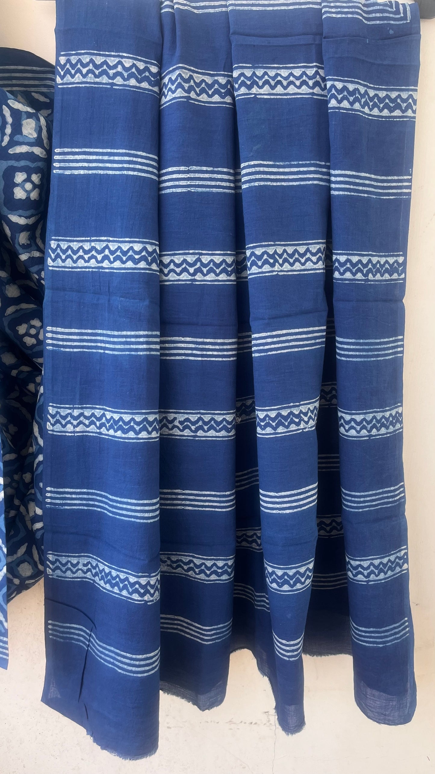 Summer Glow Indigo Akola Hand Block Mulmul Cotton Saree with Blouse