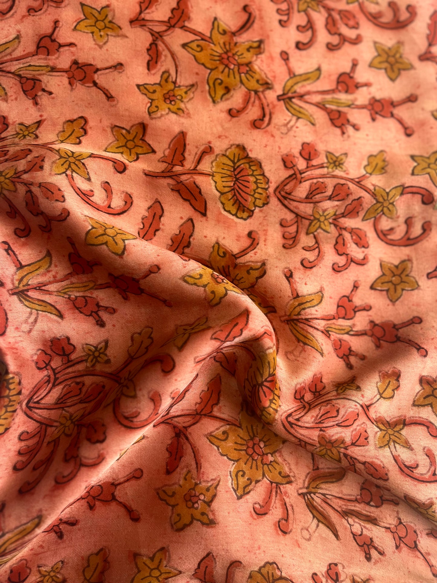 Onion Pink Shade Floral Motif Modal Silk Fabric
