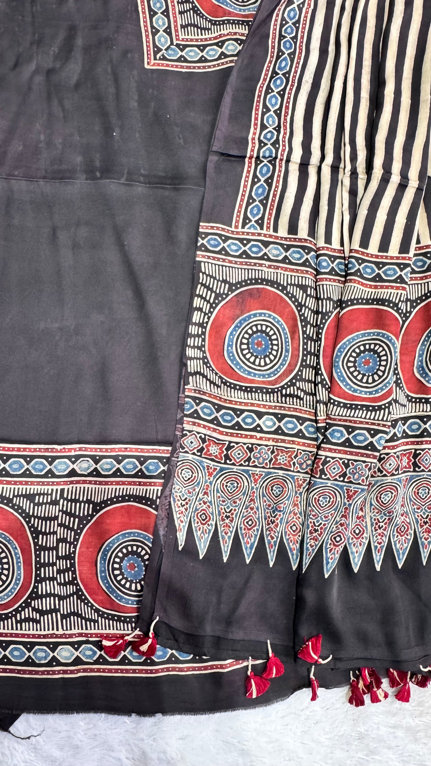 Jet Black Anar Buta Motif Pure Modal Silk Suit with Modal Silk Dupatta