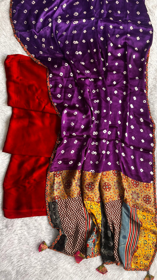 Maroon Solid Shade Modal Silk 2 pc Suit Set with Modal Silk Applique Work Dupatta