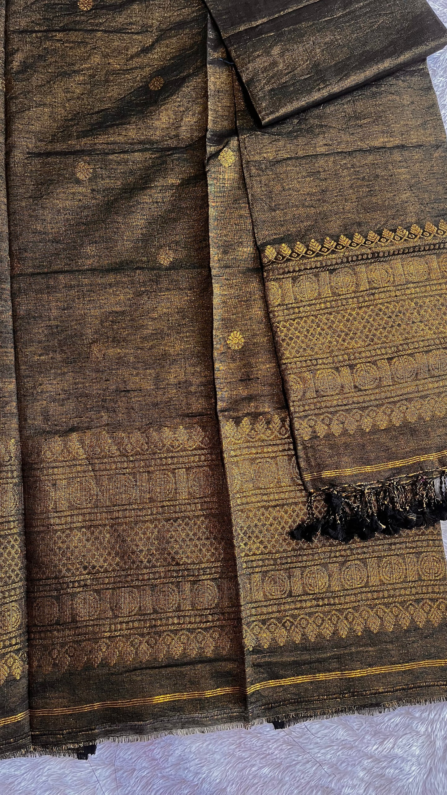 Molten Gold Unstitched Pure Linen with Tissue Woven daman 2 pc Suit Set