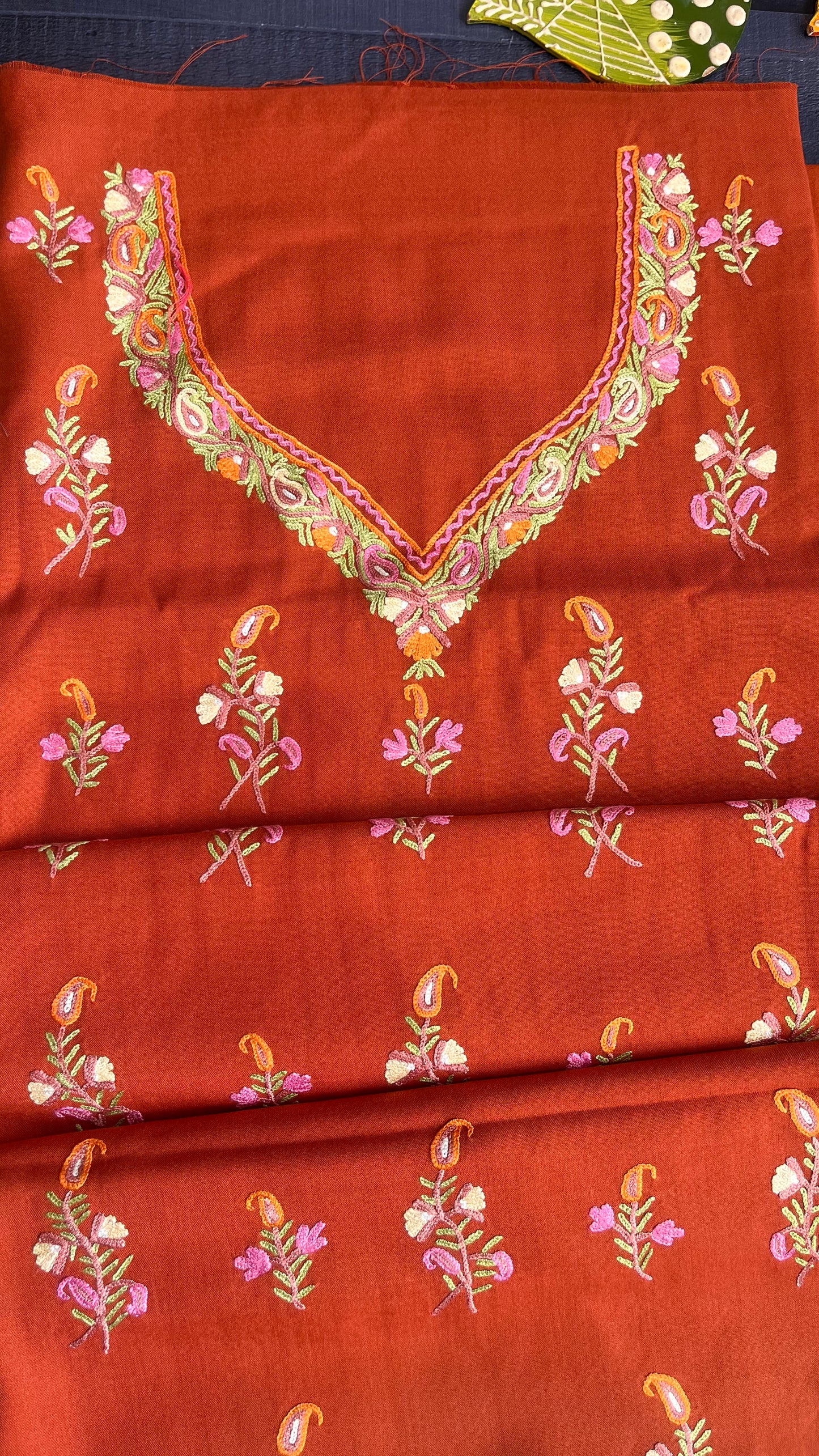 Caramel Shade Pure Cotton Kashmiri Aari Embroidered Co Ord 2 pc Set