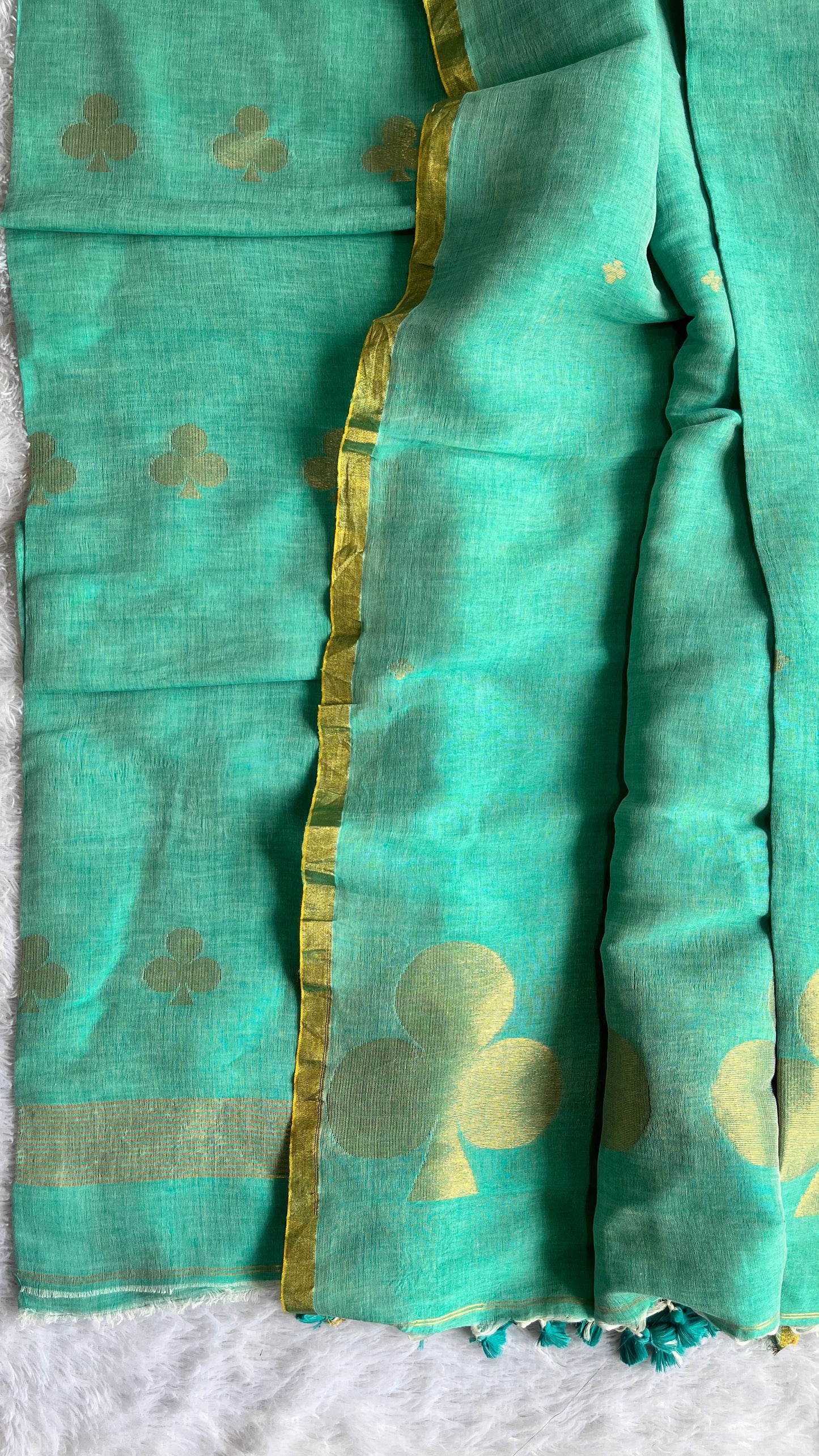 Turquoise Blue Paan Buta Pure Jayshree Linen with Jamdani Hand Woven Daman 2 pc Suit Set
