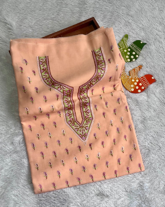 Chic Peach Shade with Matching Thread work Pure Cotton Kashmiri Aari Embroidered Co Ord 2 pc Set