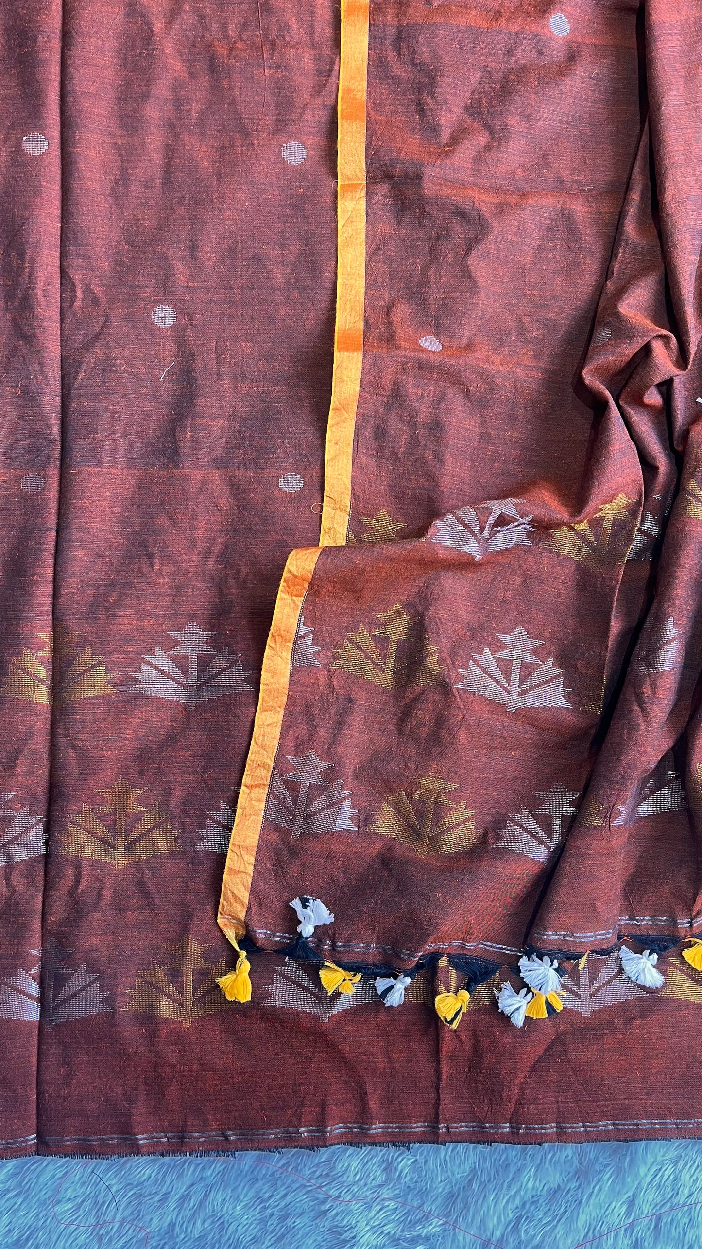 Brown Unstitched Pure Linen with Tissue Weaving Buttas 2 pc Suit Set