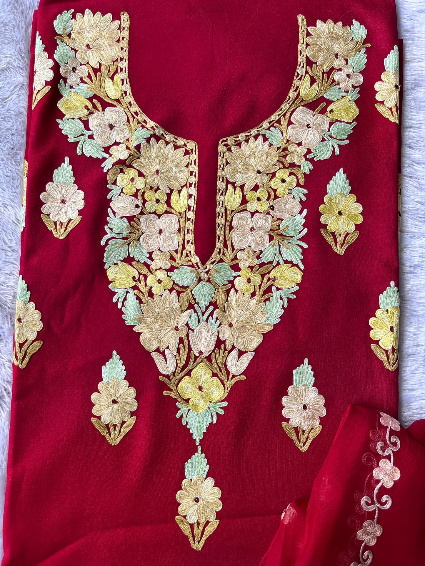 Maroon Muslin Cotton Kashmiri Aari Full Embroidered 3pc Suit Set