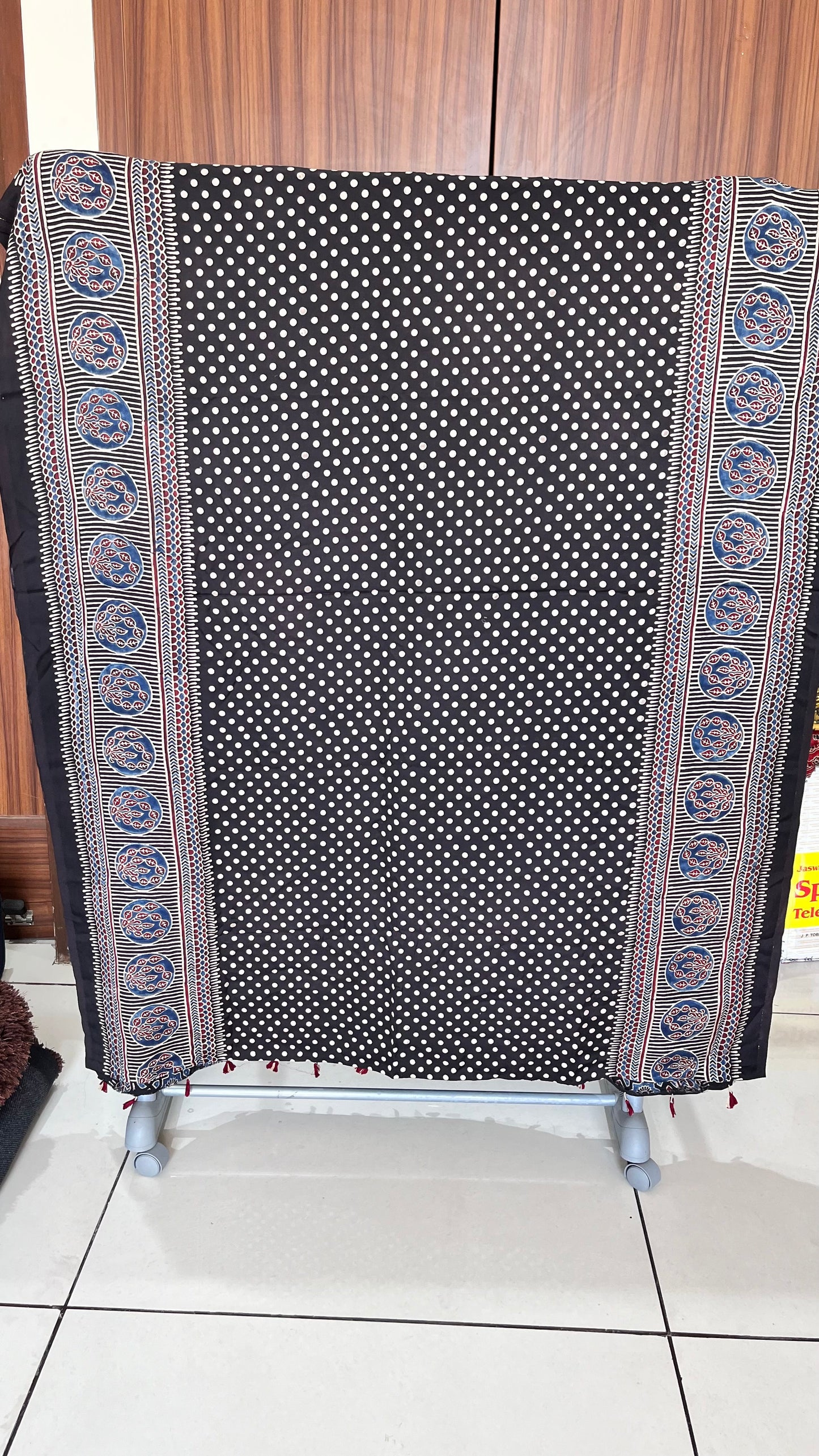 Black Polka Dotted Modal Silk Saree With Blouse