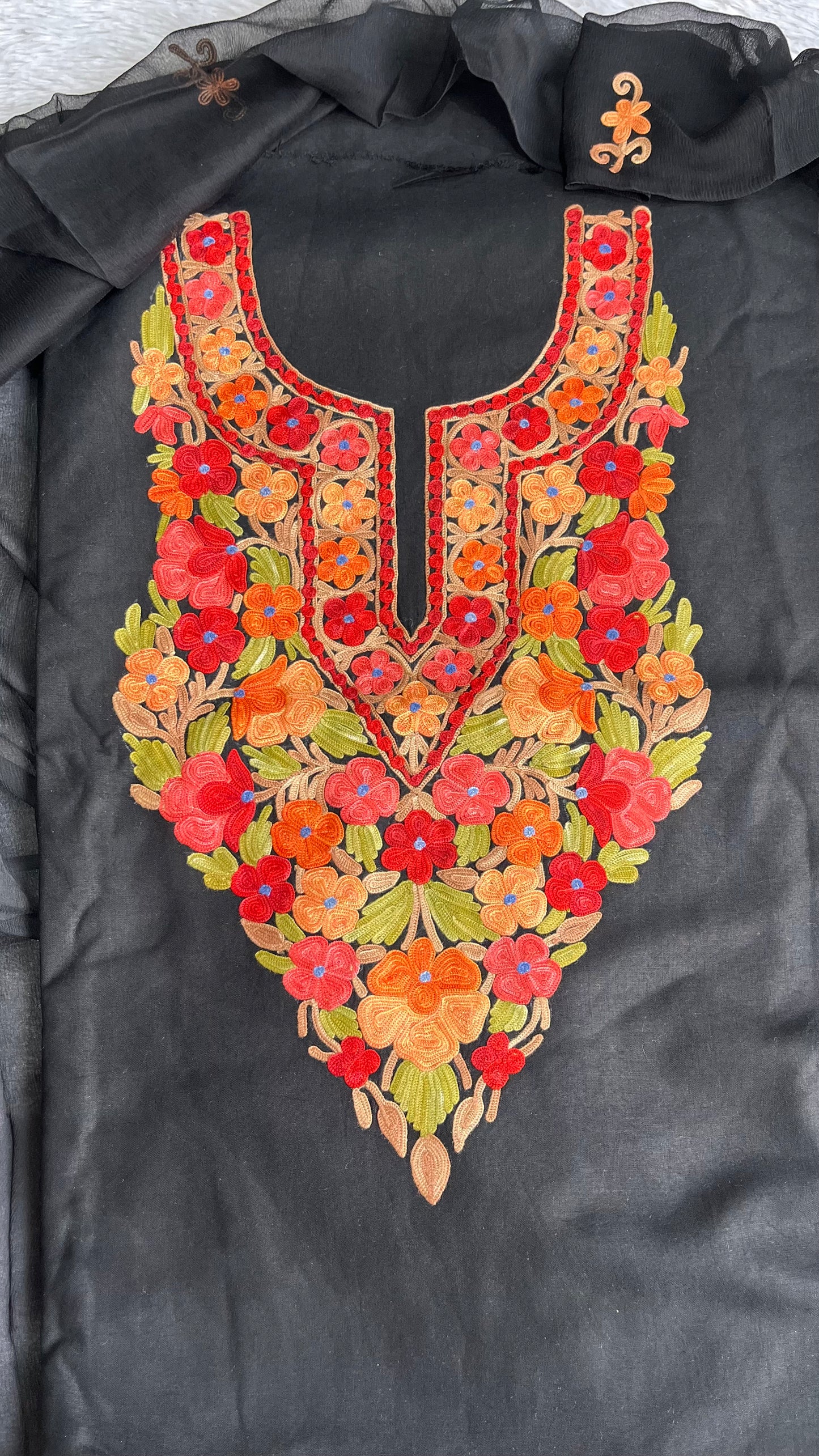 Majestic Black Multicolour Muslin Cotton Kashmiri Aari Embroidered 3pc Suit Set