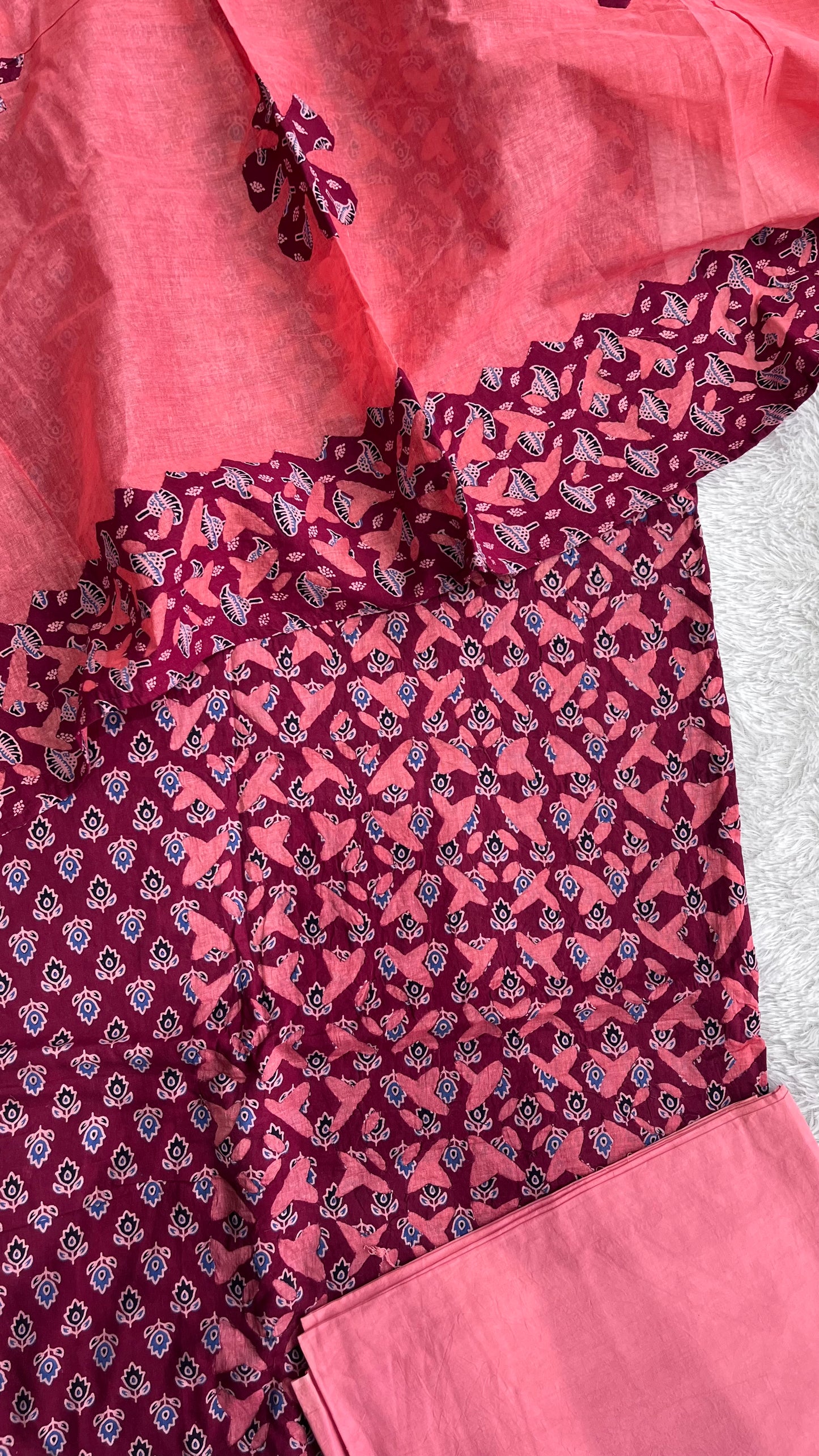 Dark Peach Barmer Applique Cut Work 3 pc Cotton Suit Material Set