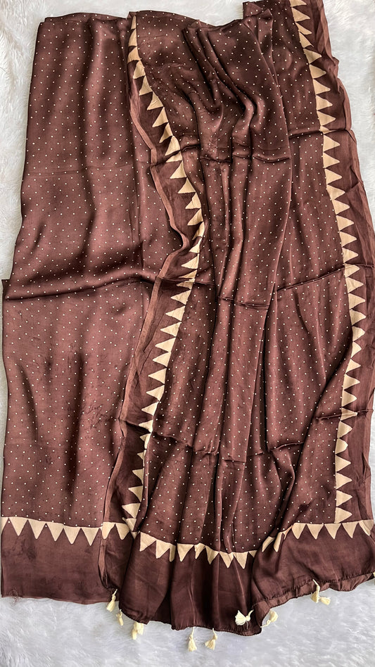 Rasin Shade Polka Buta Modal Silk Suit Set with Modal Silk Dupatta