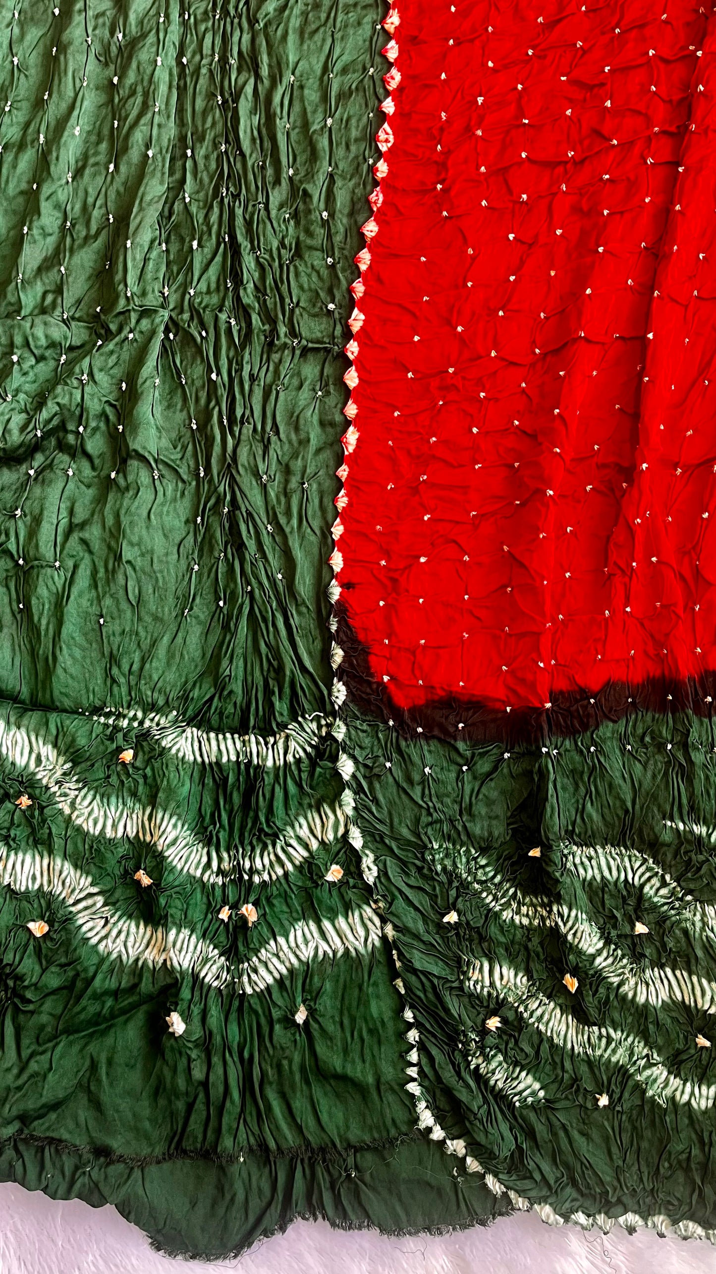 Forest Green and Red Modal Silk Hand Block Pure Bandhej 2pc Suit Set