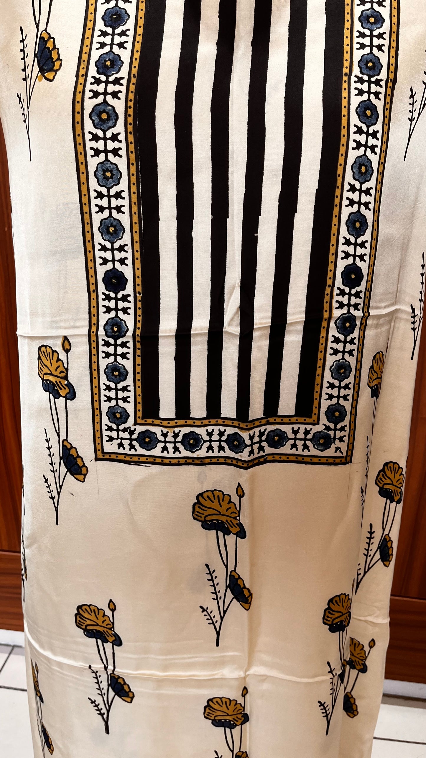 Black and White Buta Motif Modal Silk Ajrakh Hand Block Print Designer Unstitched Fabric (Kurta Only)