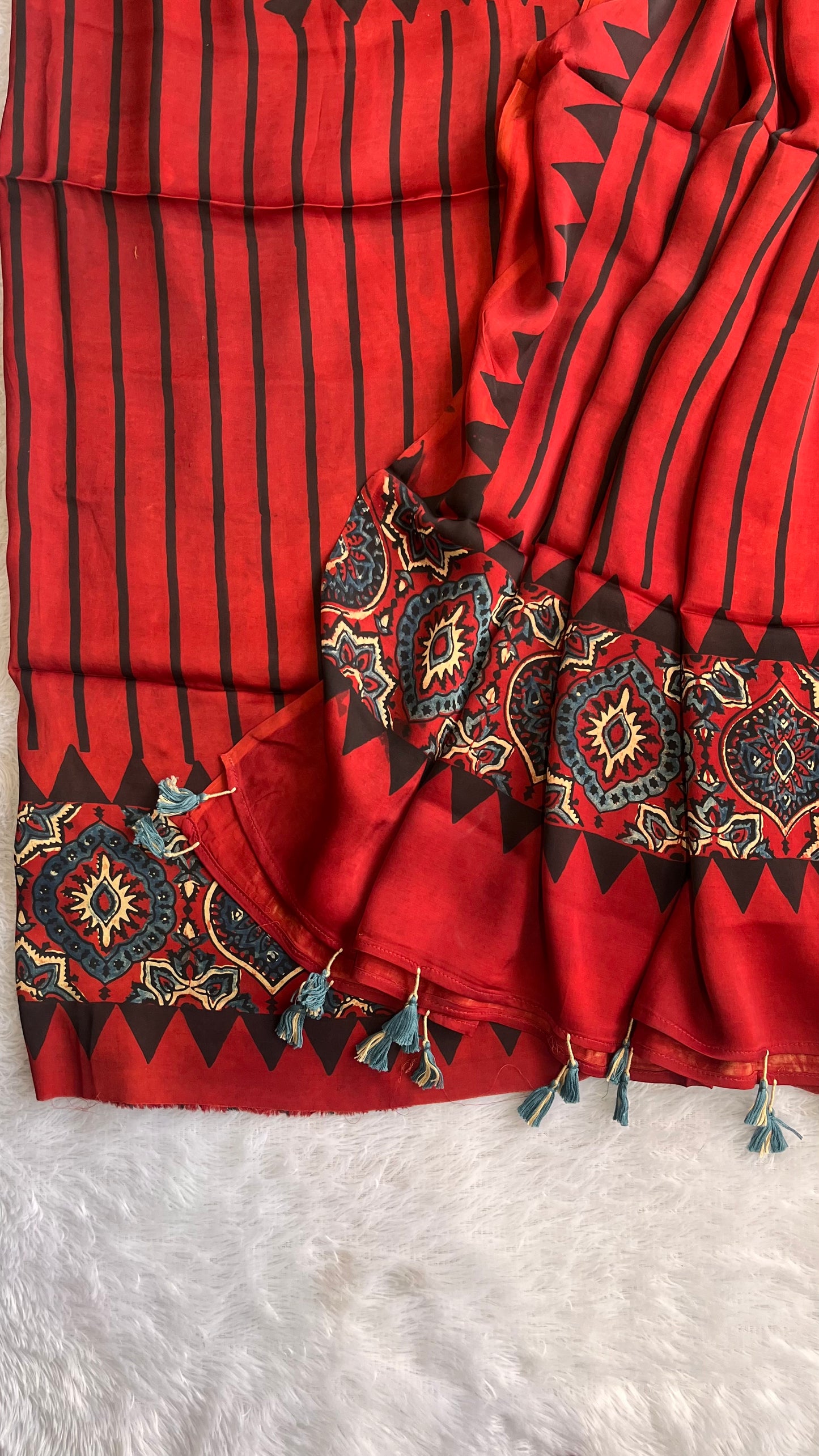Deep Maroon and Black Badaam Buta Motif Modal Silk Ajrakh Hand Block Print 2pc Suit Set