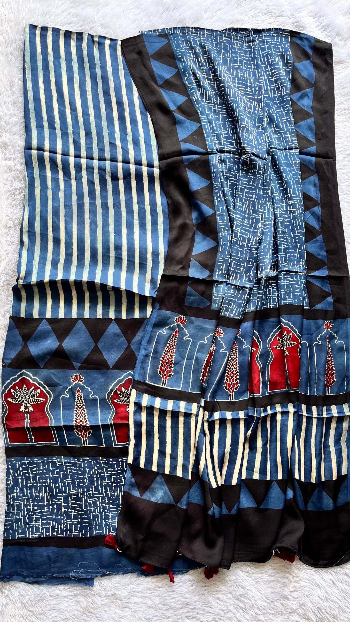 Indigo Dhaari and Jharokha Pure Modal Silk Suit Set with Modal Silk Dupatta