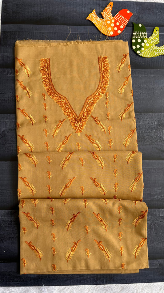 Biscuit Shade Pure Cotton Kashmiri Aari Embroidered Co Ord 2 pc Set