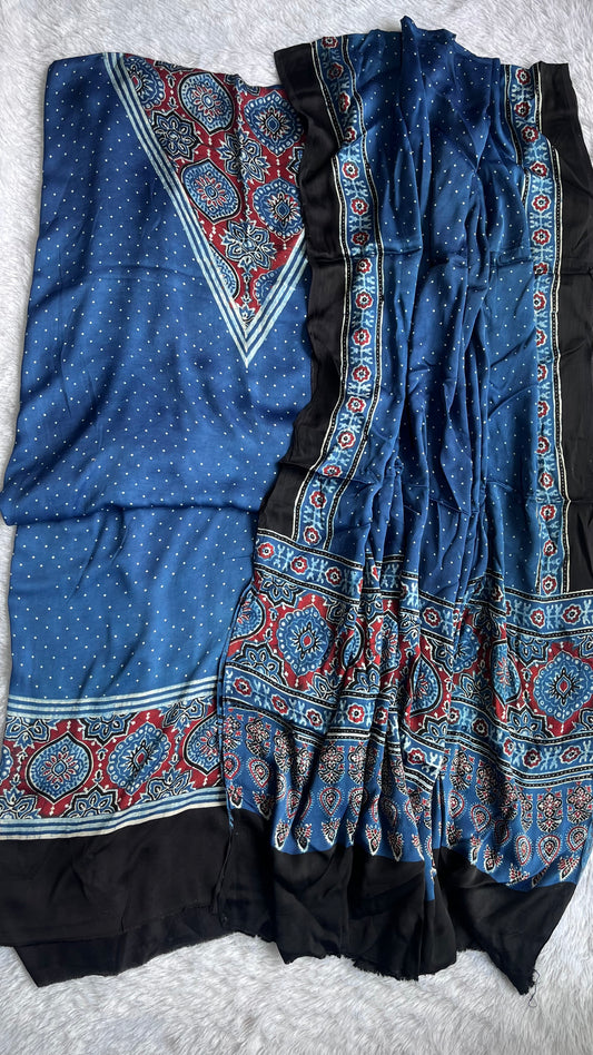 Blue Viral Polka Print Modal Silk Hand Block Print 2pc Suit Material