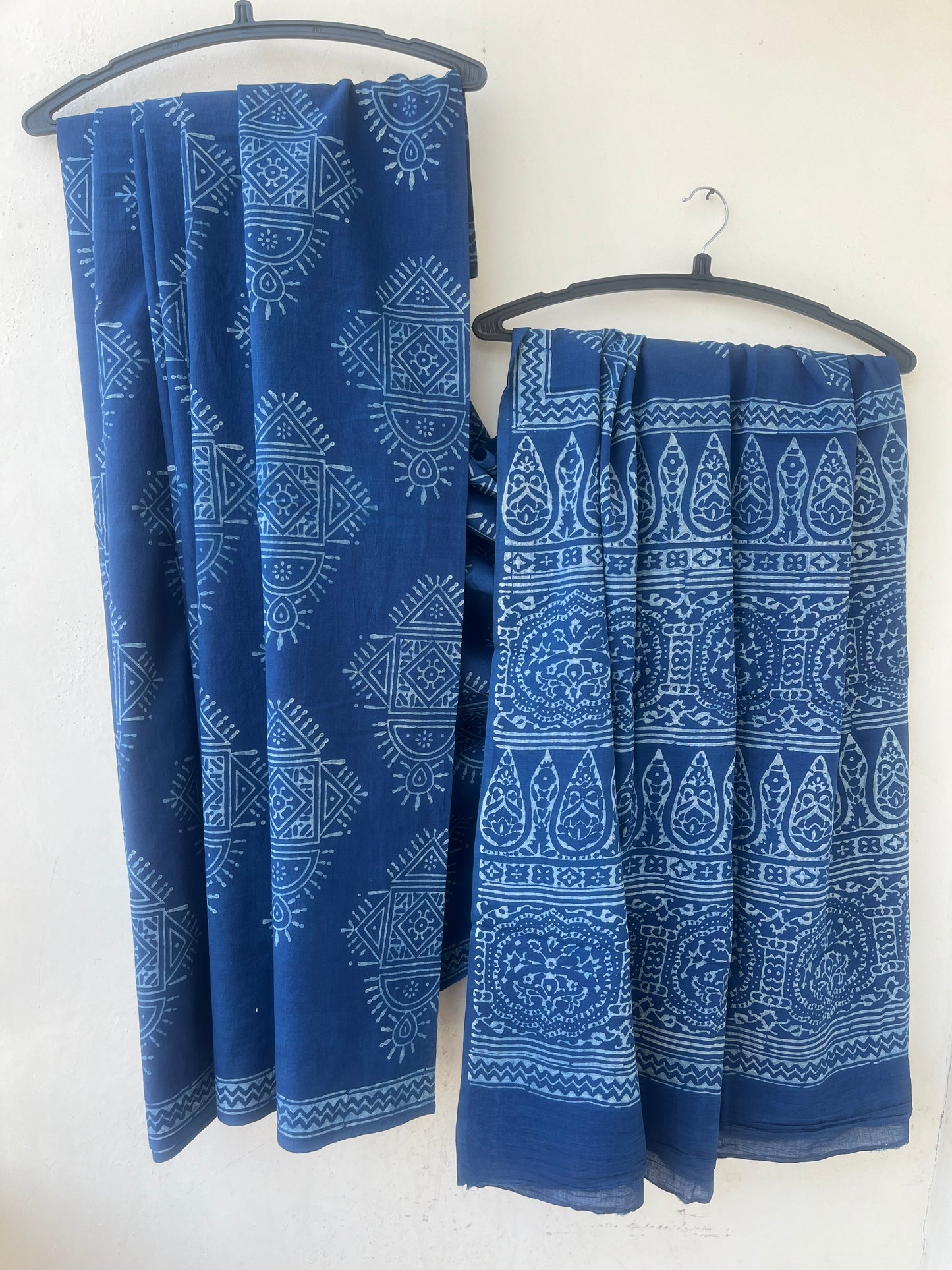 Kasturi Indigo Akola Hand Block Mulmul Cotton Saree with Blouse