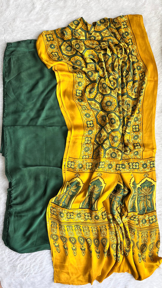 Bottle Green Solid Print Modal Silk 2pc Suit Material with Pure Modal Silk Dupatta