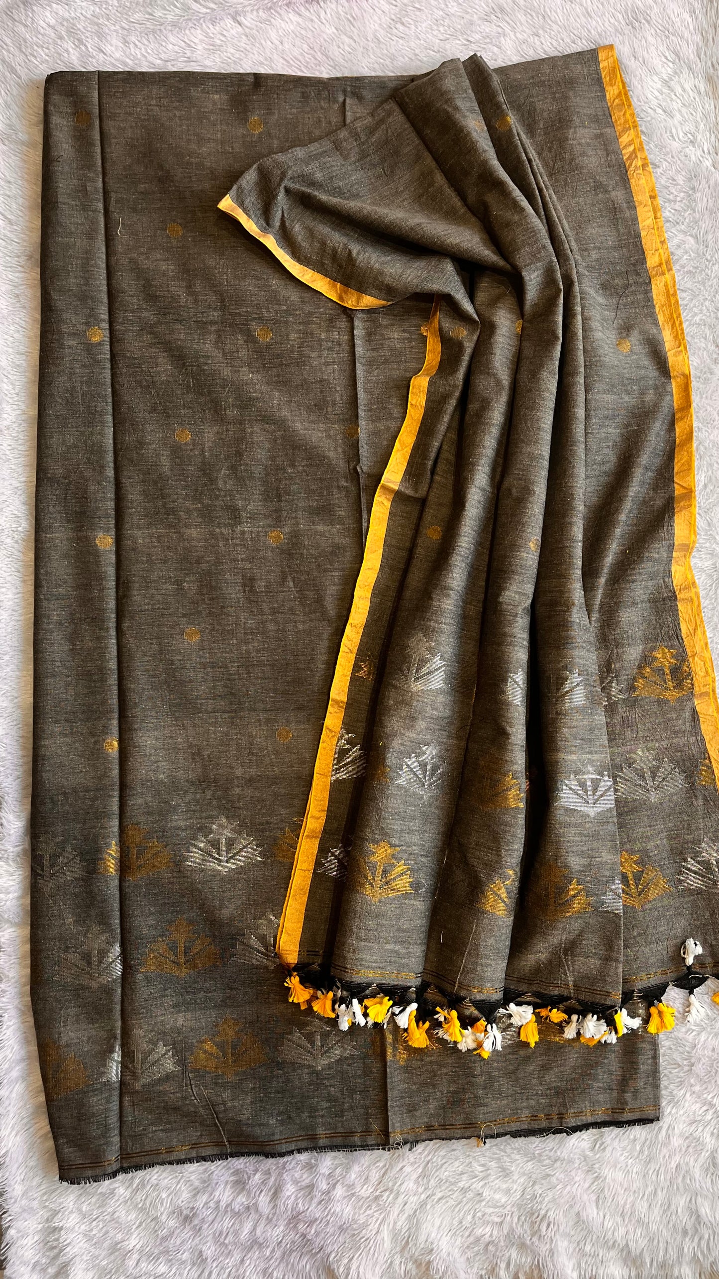Steel Grey Unstitched Pure Linen with Tissue Weaving Buttas 2 pc Suit Set