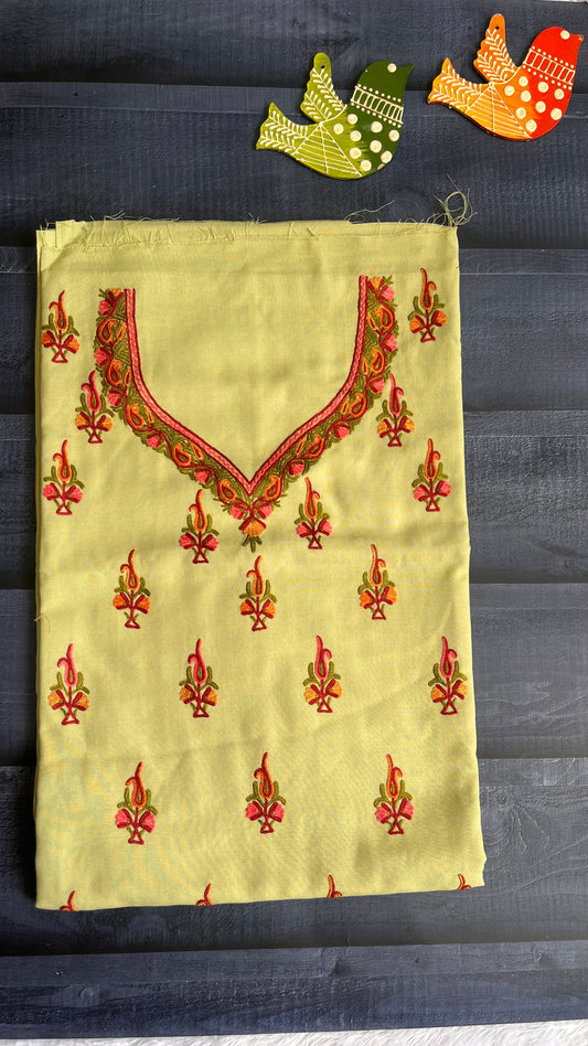 Lemon Yellow Shade Pure Cotton Kashmiri Aari Embroidered Co Ord 2 pc Set