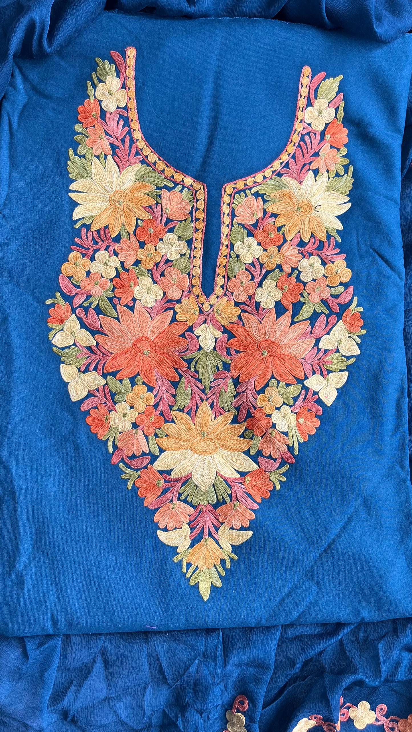 Navy Blue Shade Muslin Cotton Kashmiri Aari Embroidered 3pc Suit Set